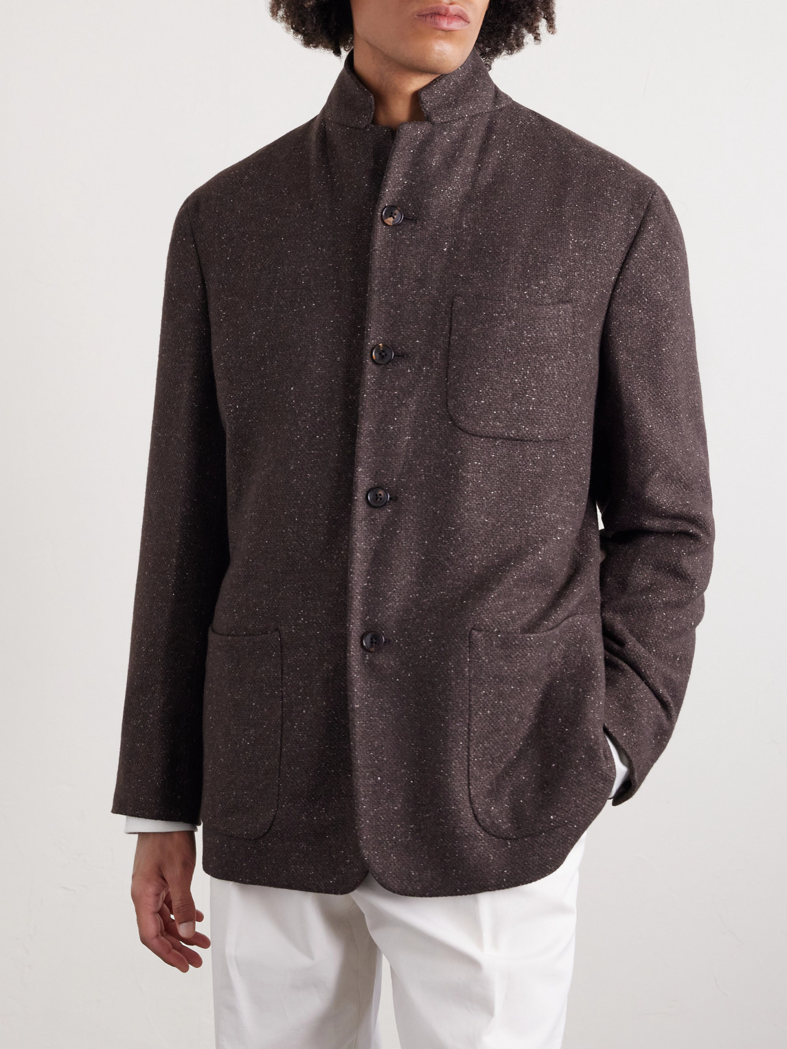 Umit Benan Norman Flecked Cashmere And Silk-blend Blazer In Brown
