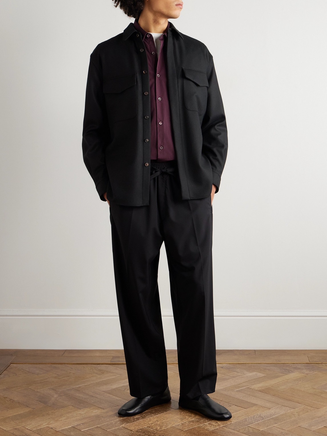 Umit Benan Jonah Virgin Wool-blend Twill Overshirt In Black