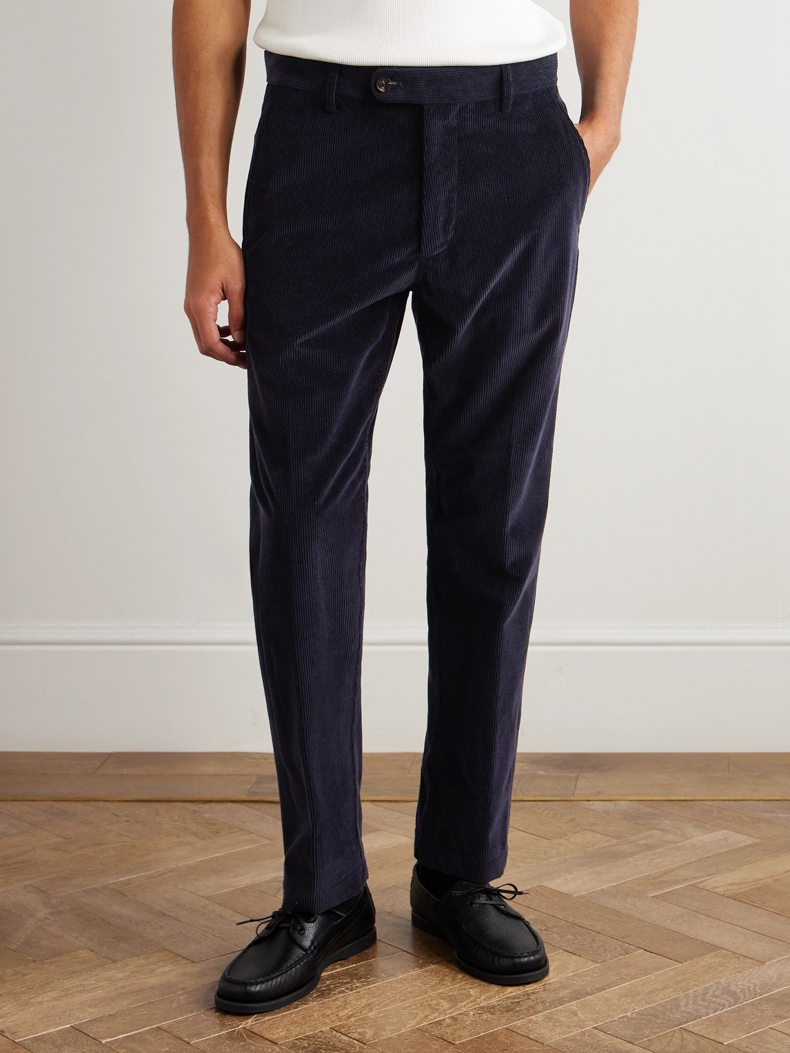 Umit Benan Tony Tapered Cotton And Cashmere-blend Corduroy Trousers In Blue