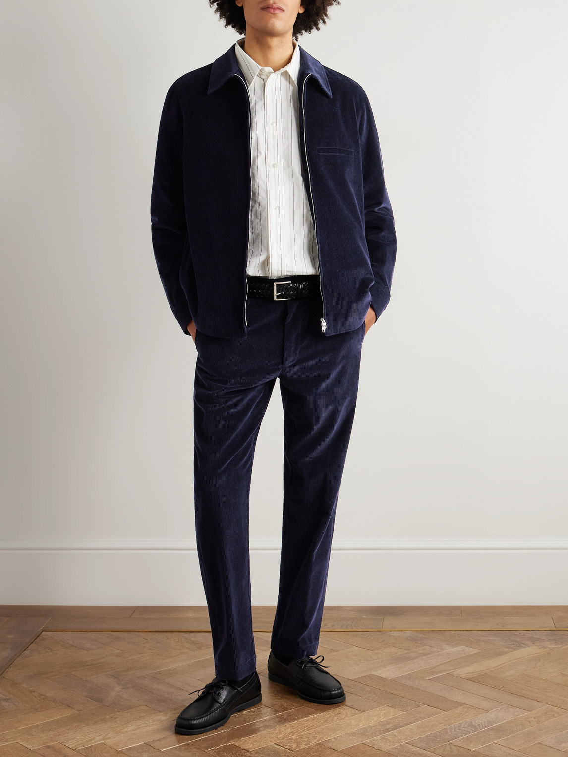 Umit Benan Tony Tapered Cotton And Cashmere-blend Corduroy Trousers In Blue