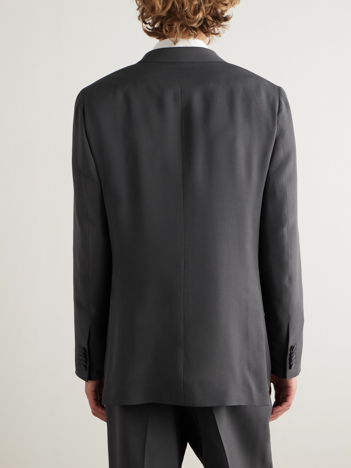 Umit Benan Richard Double-breasted Silk And Wool-blend Blazer In Gray