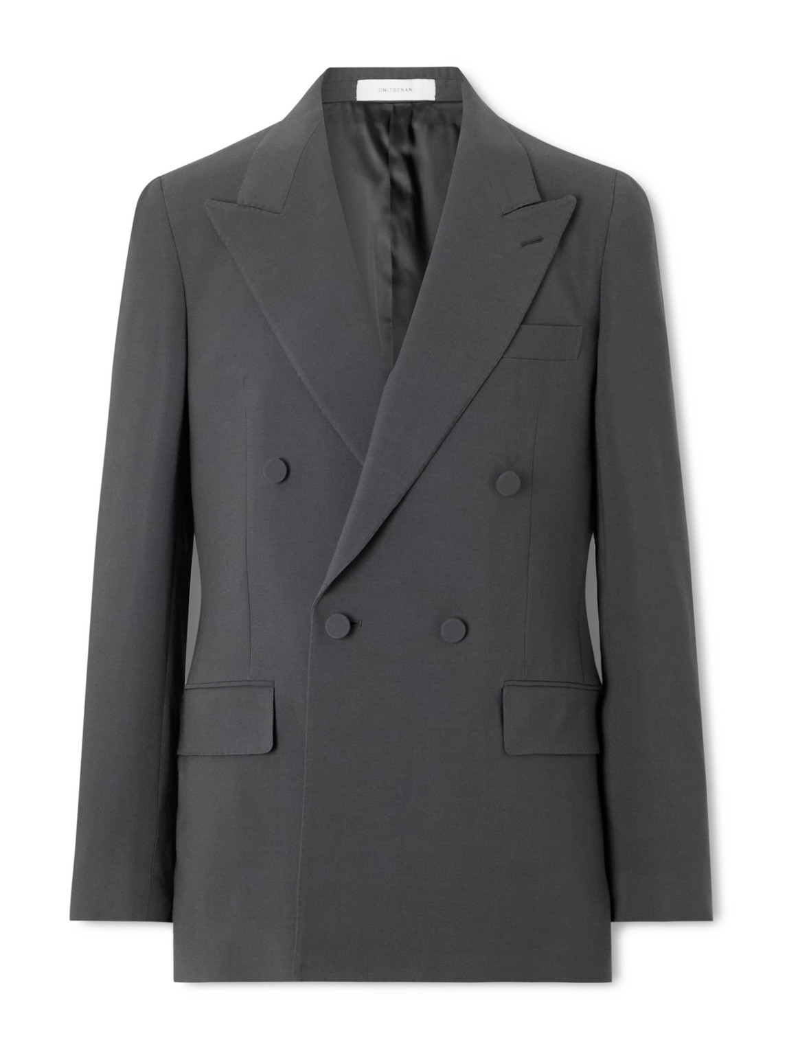 Umit Benan Richard Double-breasted Silk And Wool-blend Blazer In Gray