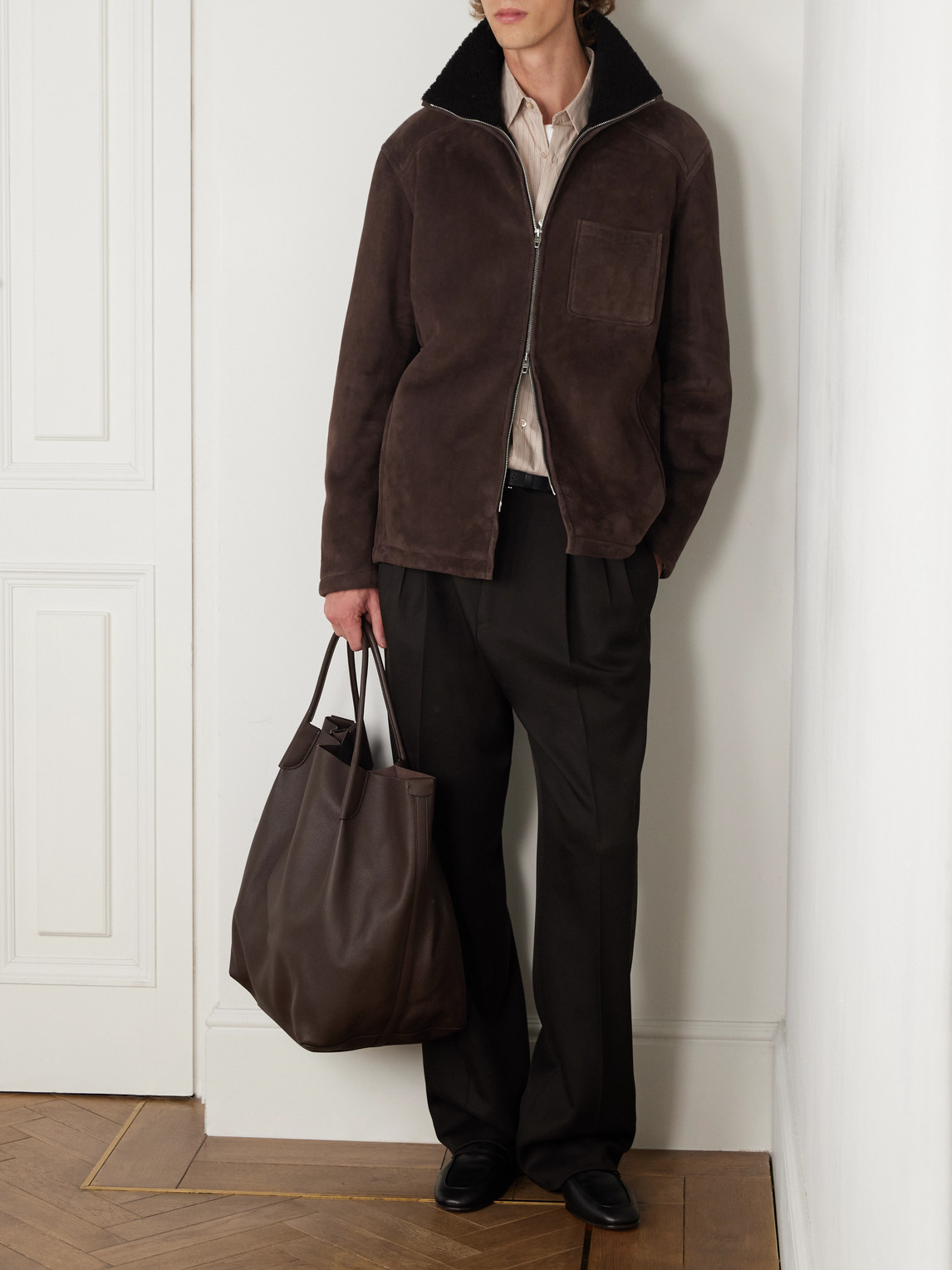 Umit Benan Bruno Shearling-lined Suede Jacket In Brown