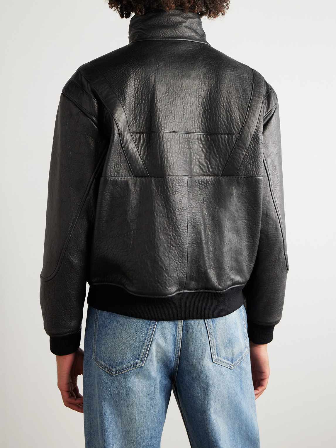 Saint Laurent Teddy Panelled Full-grain Leather Blouson Jacket In Black