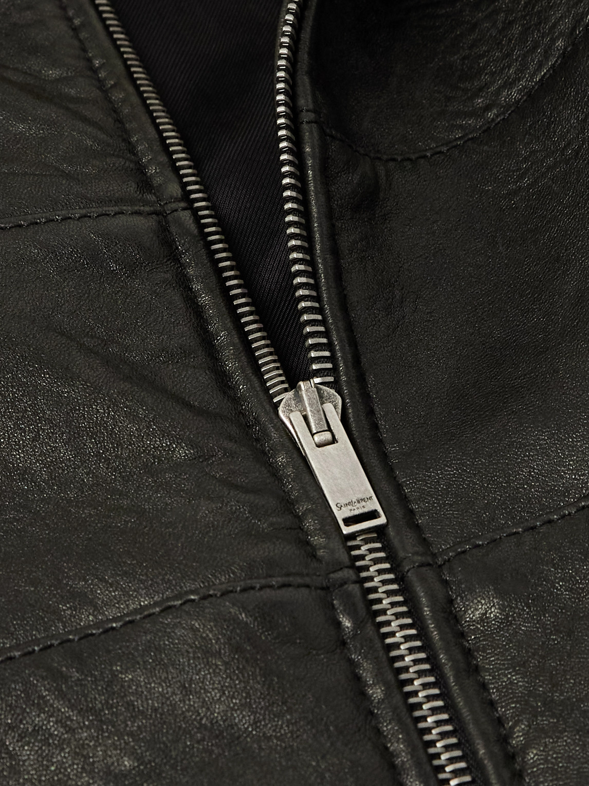 Saint Laurent Teddy Panelled Full-grain Leather Blouson Jacket In Black