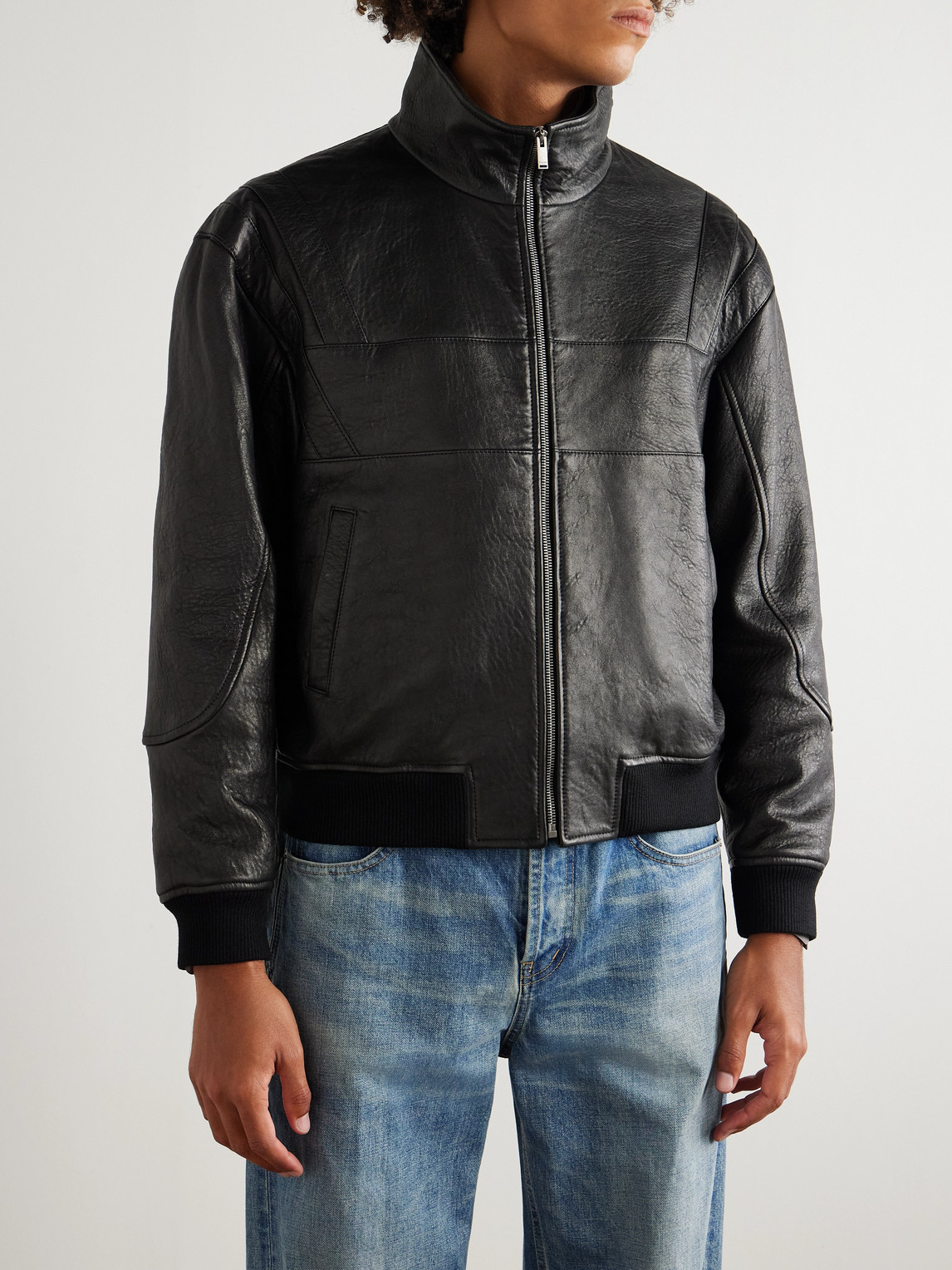 Saint Laurent Teddy Panelled Full-grain Leather Blouson Jacket In Black