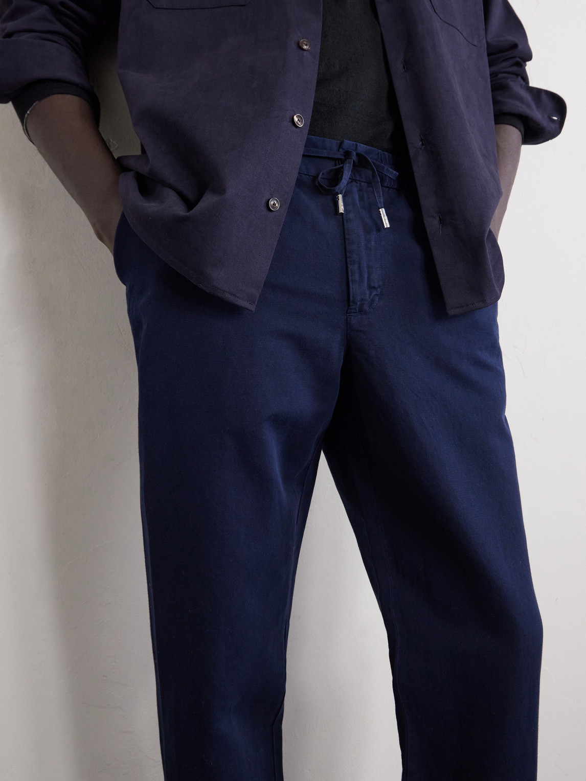 Mr P. - Straight-Leg Cotton And Linen-Blend Twill Drawstring Trousers