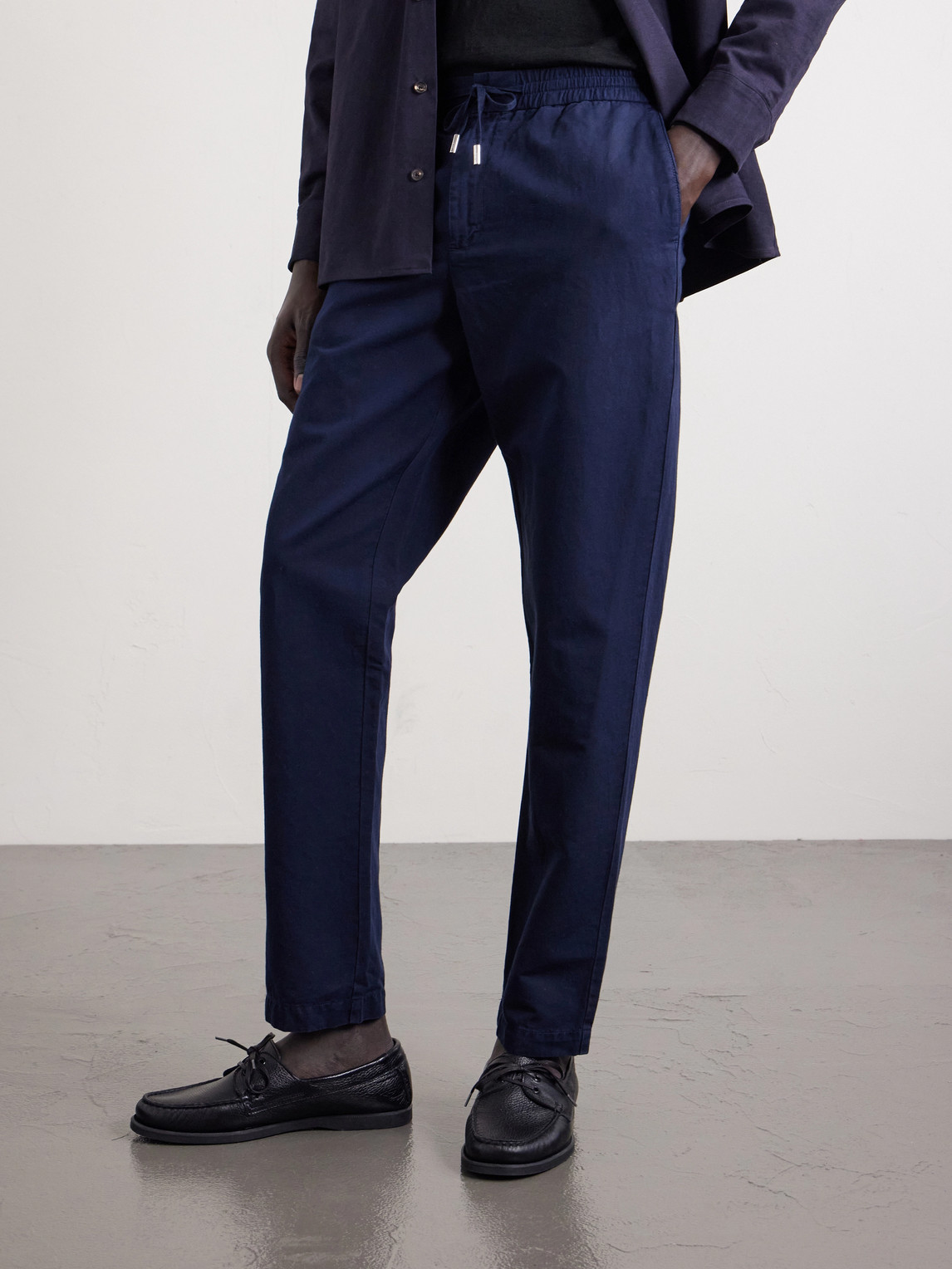 Mr P. - Straight-Leg Cotton And Linen-Blend Twill Drawstring Trousers