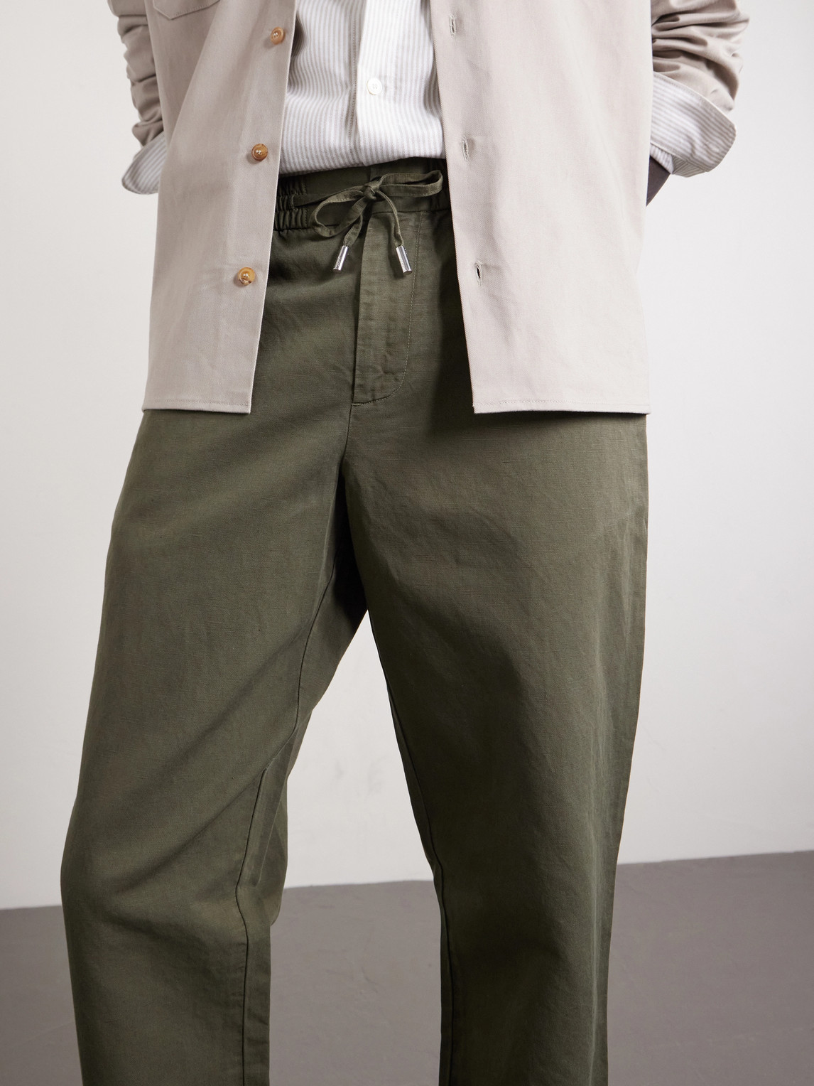 Mr P. - Straight-Leg Cotton And Linen-Blend Twill Drawstring Trousers