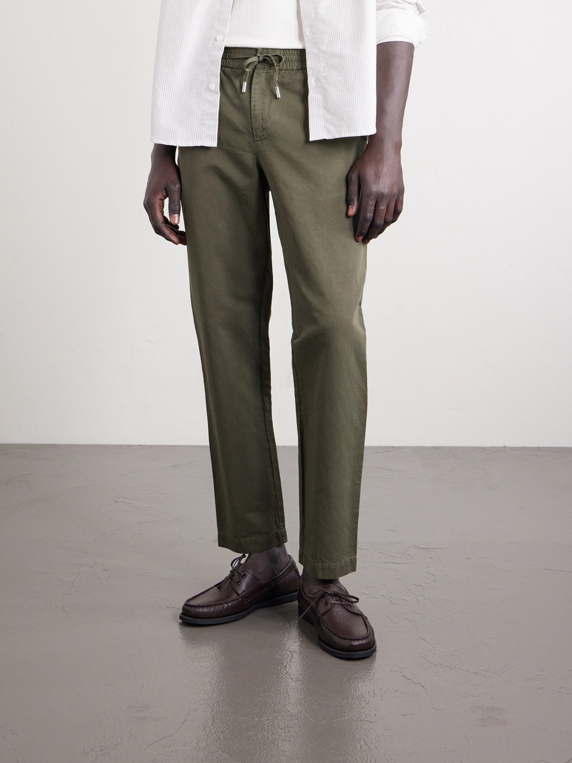 Mr P. - Straight-Leg Cotton And Linen-Blend Twill Drawstring Trousers