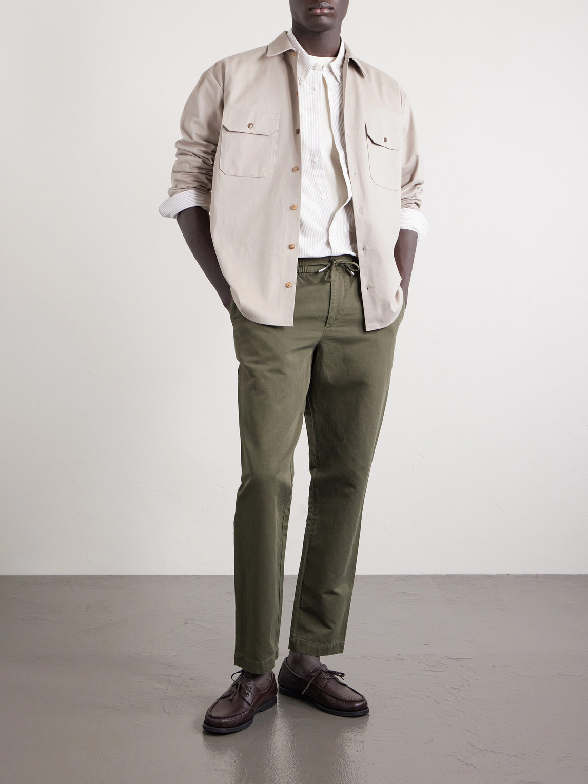 Mr P. - Straight-Leg Cotton And Linen-Blend Twill Drawstring Trousers