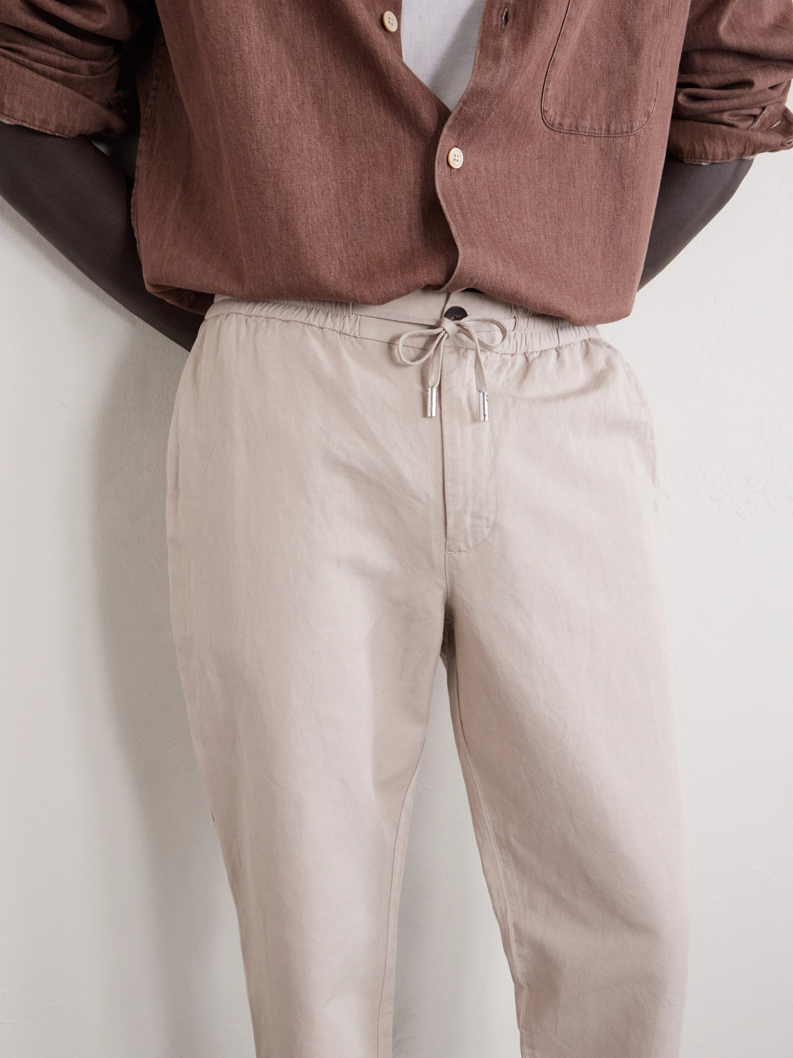 Mr P. - Straight-Leg Cotton And Linen-Blend Twill Drawstring Trousers