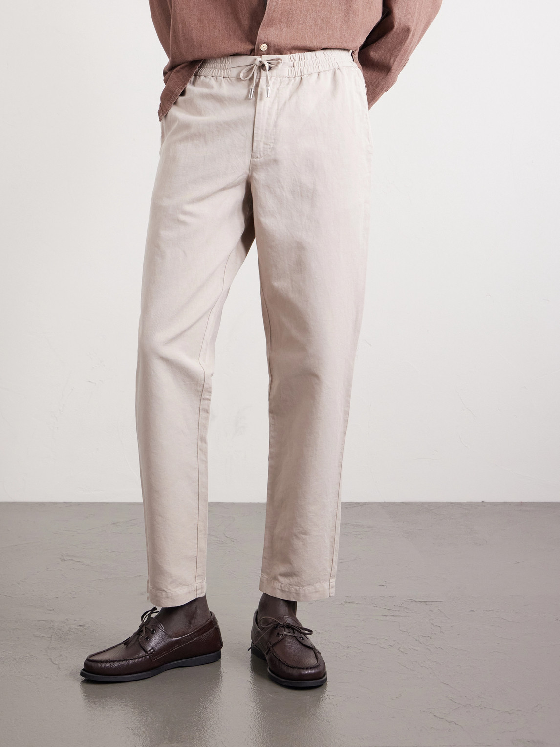 Mr P. - Straight-Leg Cotton And Linen-Blend Twill Drawstring Trousers