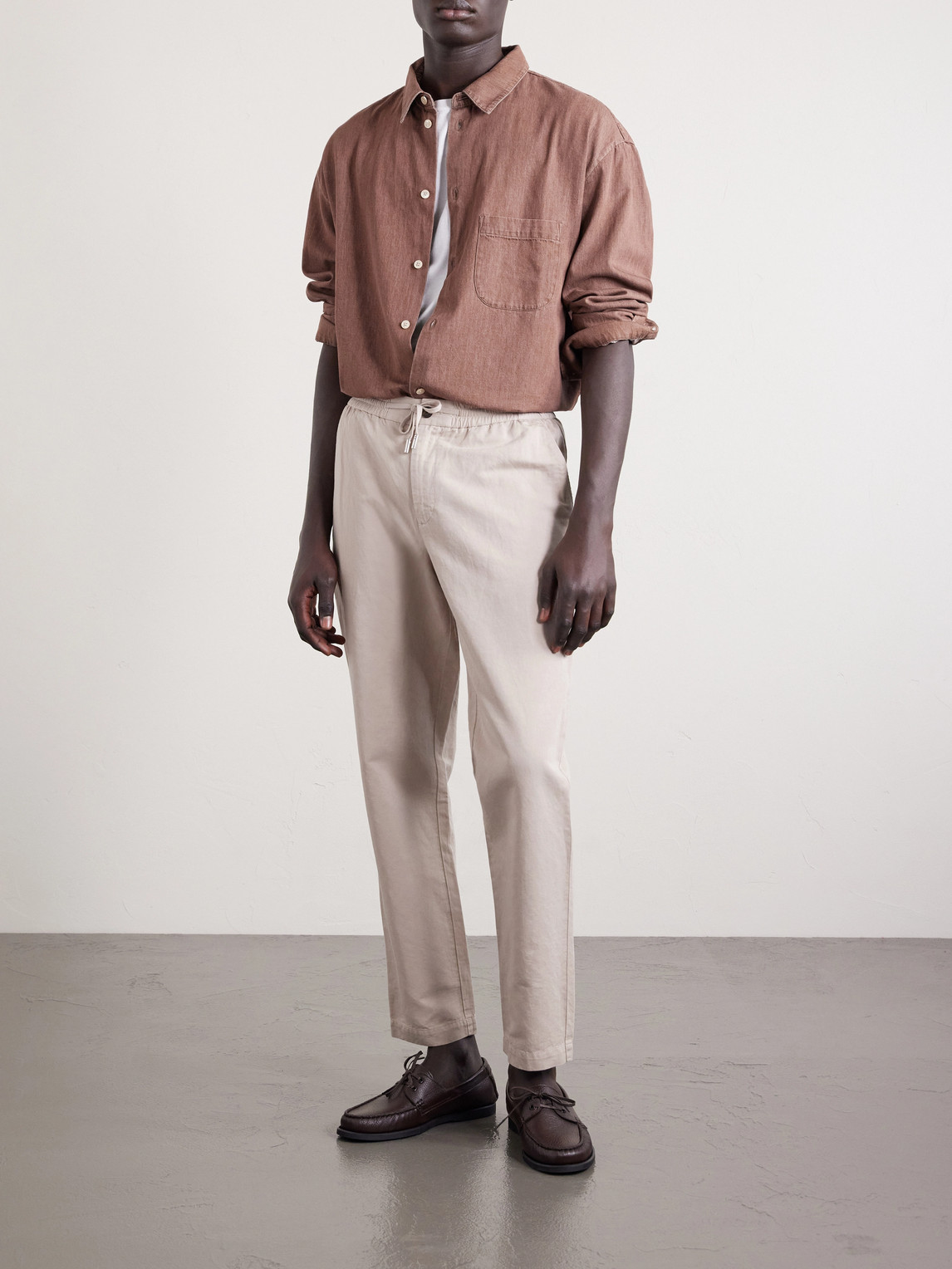 Mr P. - Straight-Leg Cotton And Linen-Blend Twill Drawstring Trousers