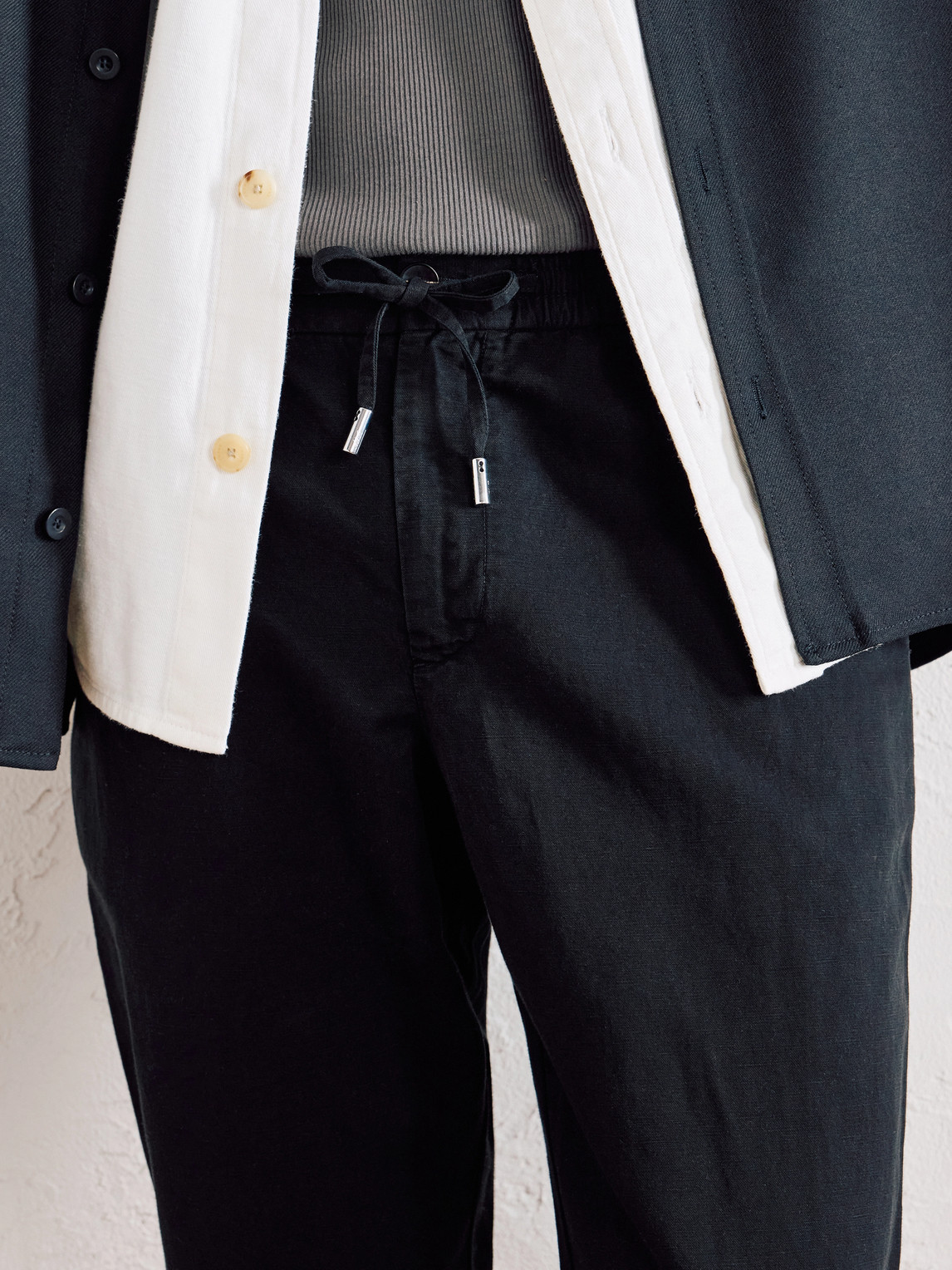 Mr P. - Straight-Leg Cotton And Linen-Blend Twill Drawstring Trousers