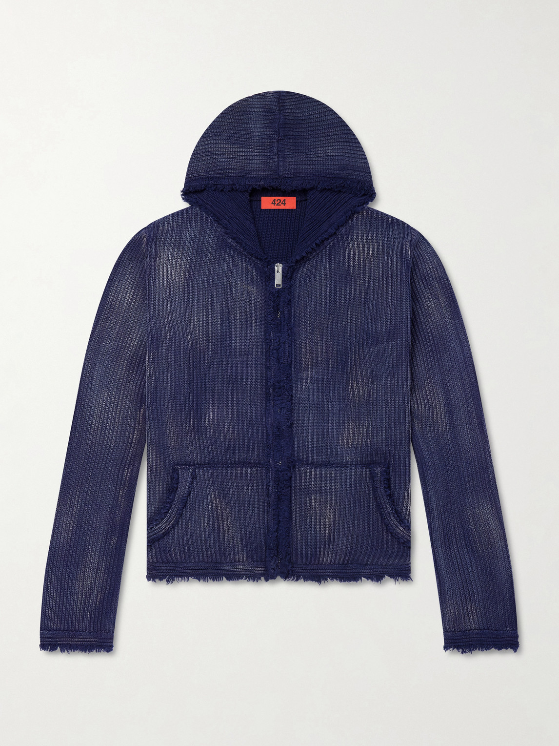 424 Knitted Cotton Zip-up Hoodie In Blue