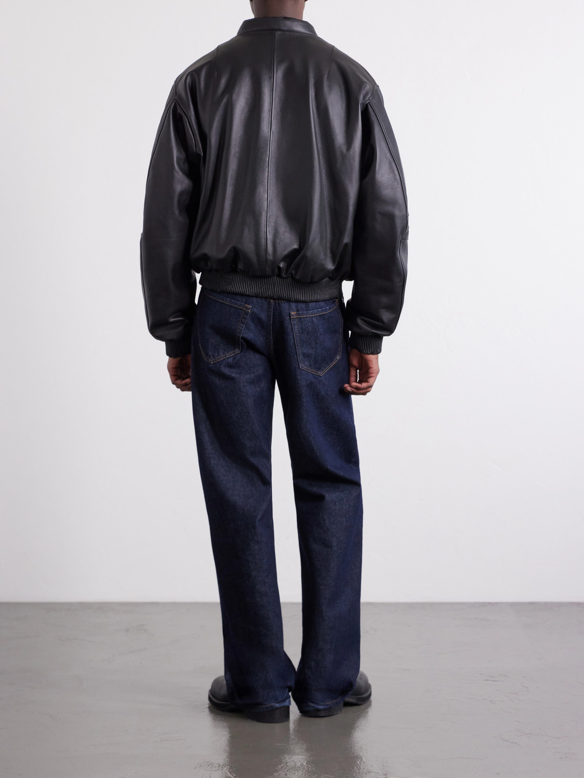 424 Leather Bomber Jacket In Black