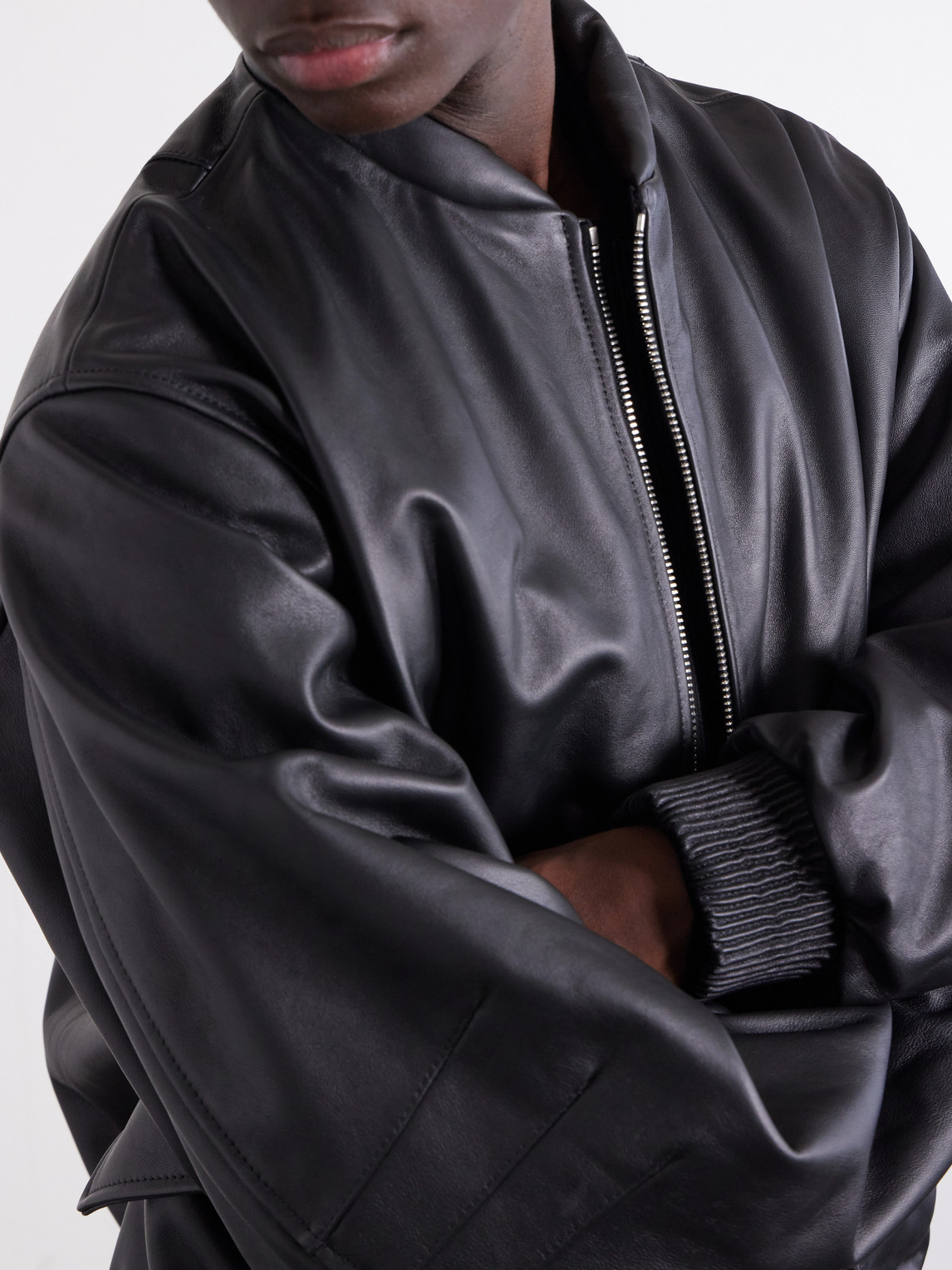 424 Leather Bomber Jacket In Black