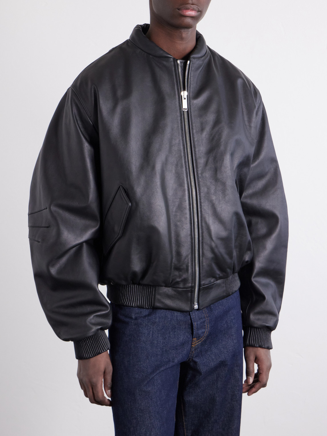 424 Leather Bomber Jacket In Black