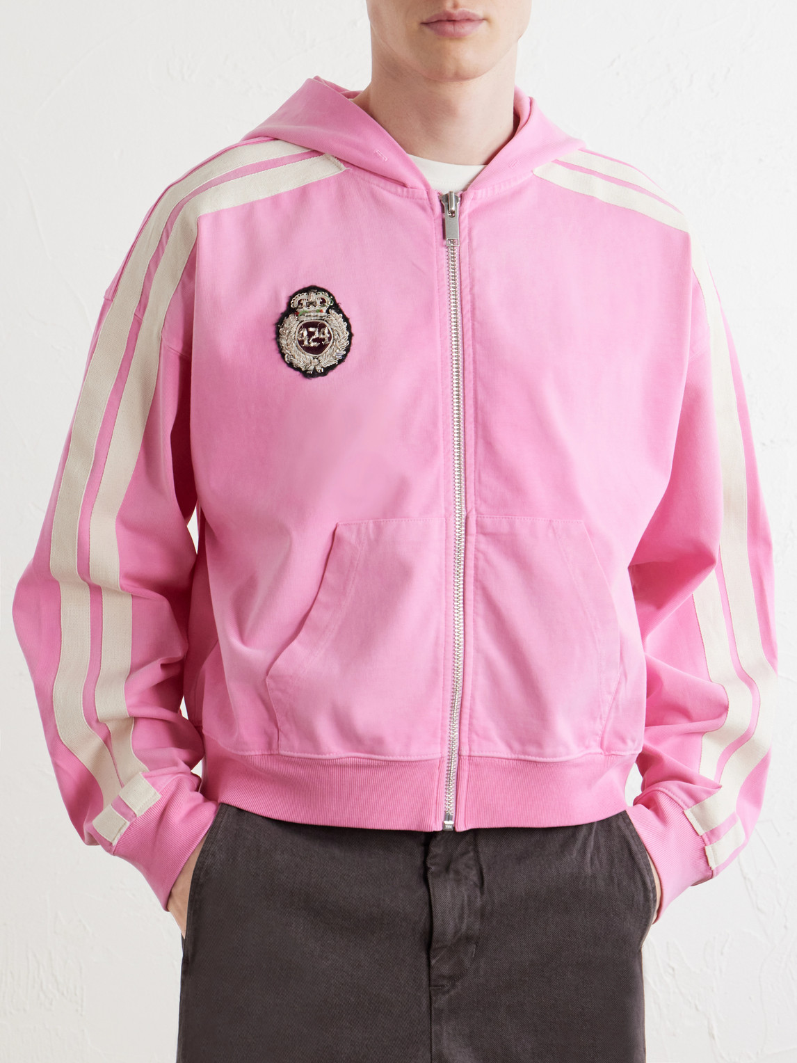 424 Academy Logo-Appliquéd Cotton-Jersey Zip-Up Hoodie - Men | Thumbnail 3 424 Academy Logo-Appliquéd Cotton-Jersey Zip-Up Hoodie - Men | Thumbnail 3
