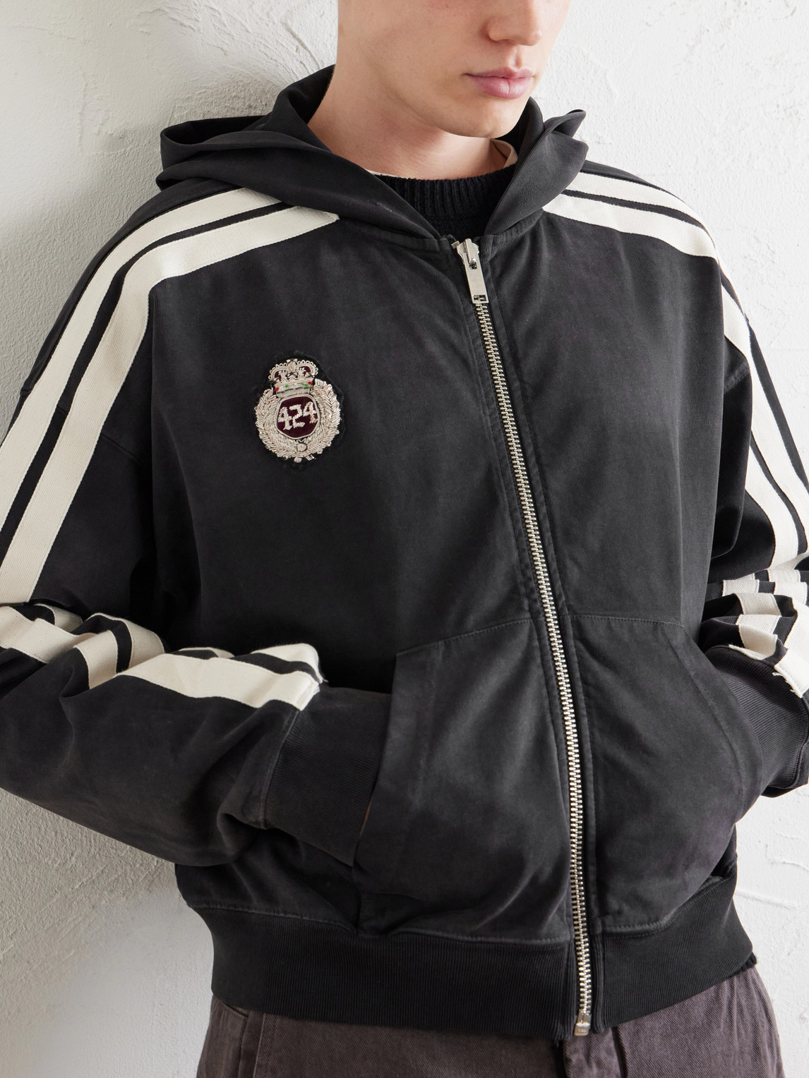 424 Academy Logo-Appliquéd Cotton-Jersey Zip-Up Hoodie - Men | Thumbnail 5 424 Academy Logo-Appliquéd Cotton-Jersey Zip-Up Hoodie - Men | Thumbnail 5