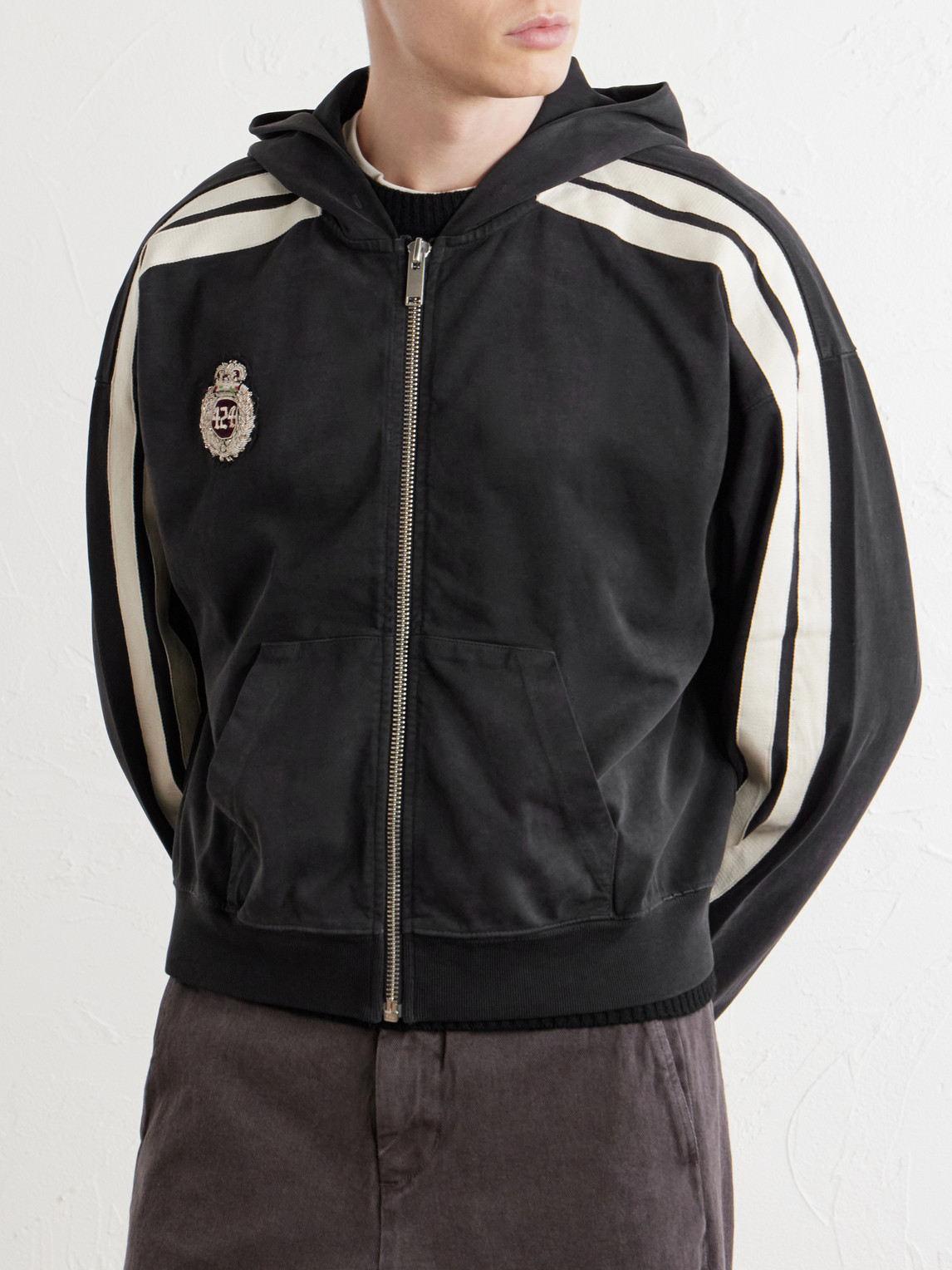 424 Academy Logo-Appliquéd Cotton-Jersey Zip-Up Hoodie - Men | Thumbnail 3 424 Academy Logo-Appliquéd Cotton-Jersey Zip-Up Hoodie - Men | Thumbnail 3