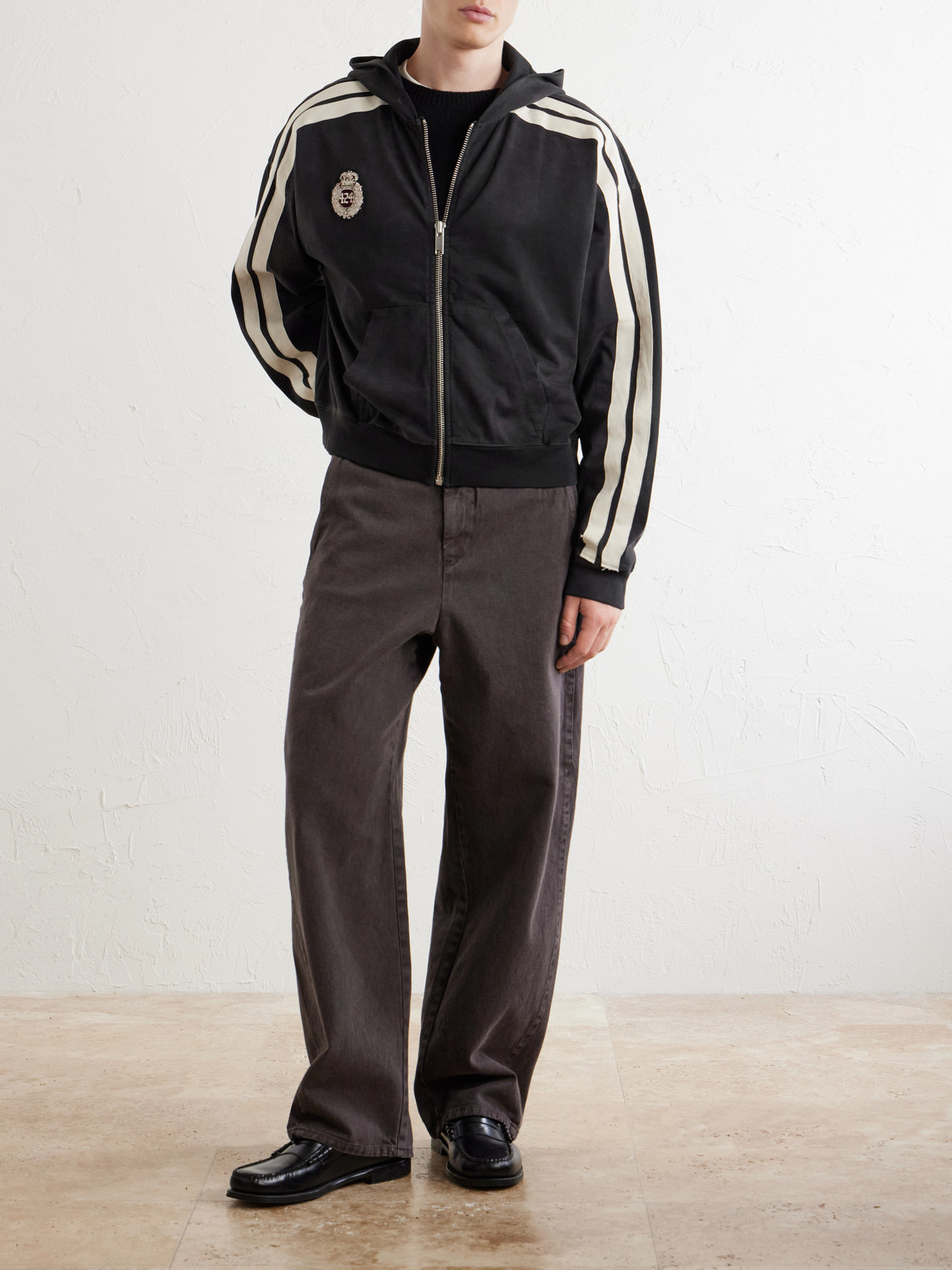 424 Academy Logo-Appliquéd Cotton-Jersey Zip-Up Hoodie - Men | Thumbnail 2 424 Academy Logo-Appliquéd Cotton-Jersey Zip-Up Hoodie - Men | Thumbnail 2