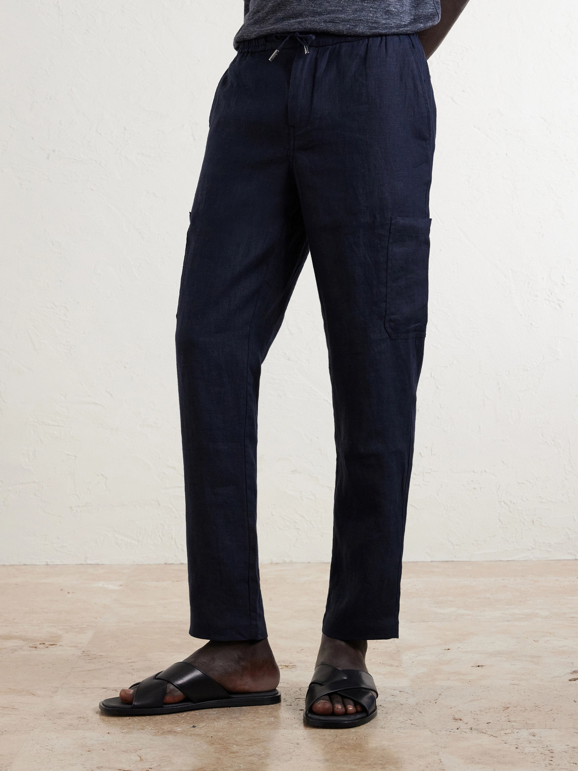  Mr P. - James Tapered Linen Drawstring Cargo Trousers - Men - Blue - 30 
