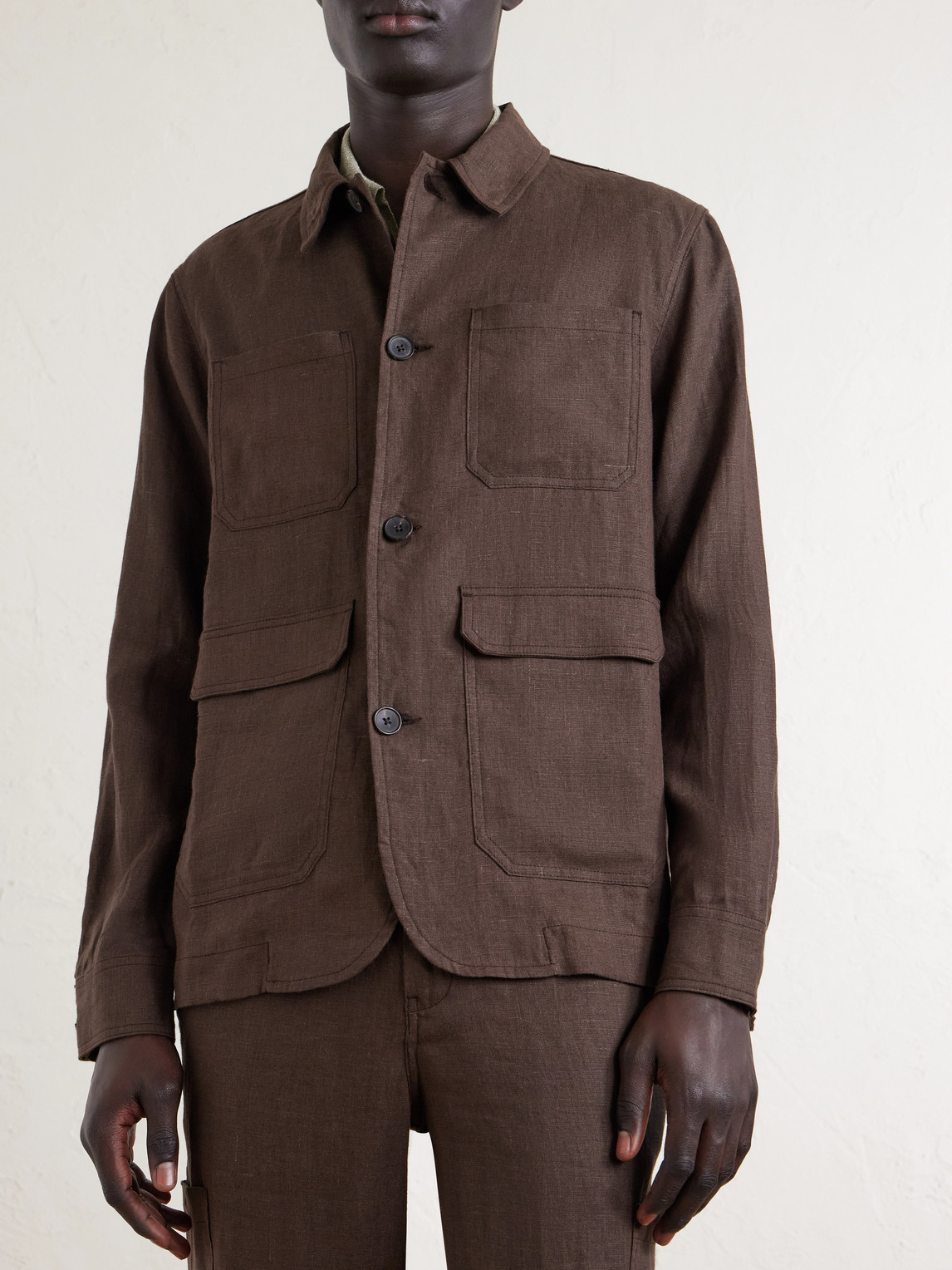  Mr P. - Linen Overshirt - Men - Brown - Xs 