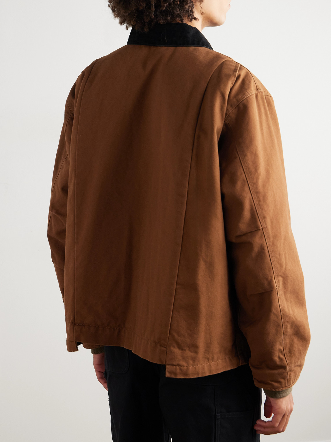 Sacai Carhartt Wip Cotton Corduroy-trimmed Panelled Cotton-canvas Jacket In Brown