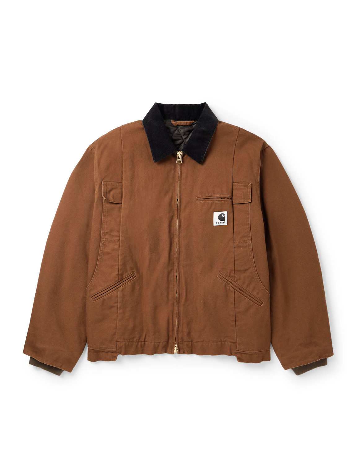 Sacai Carhartt Wip Cotton Corduroy-trimmed Panelled Cotton-canvas Jacket In Brown