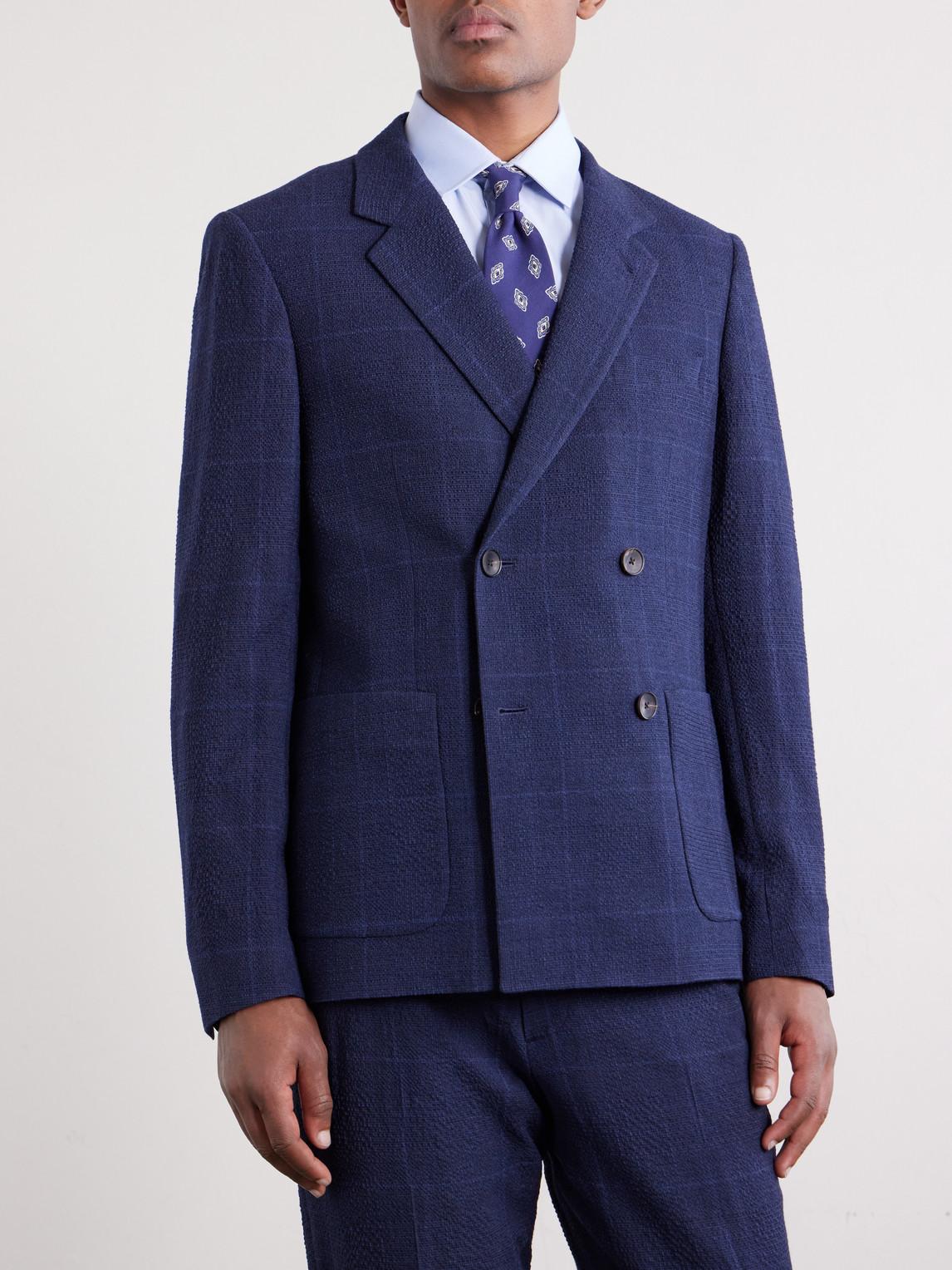 Mr P. - Double-Breasted Checked Wool-Blend Suit Jacket