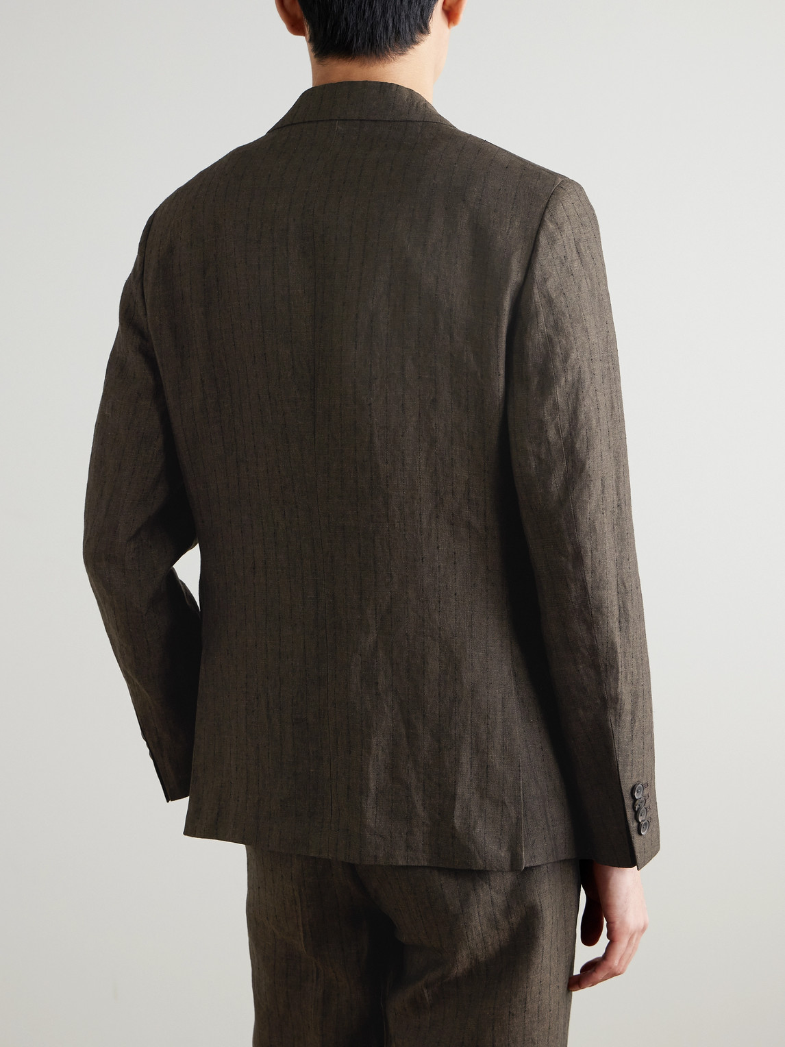  Mr P. - Striped Linen Suit Jacket - Men - Brown - 36 