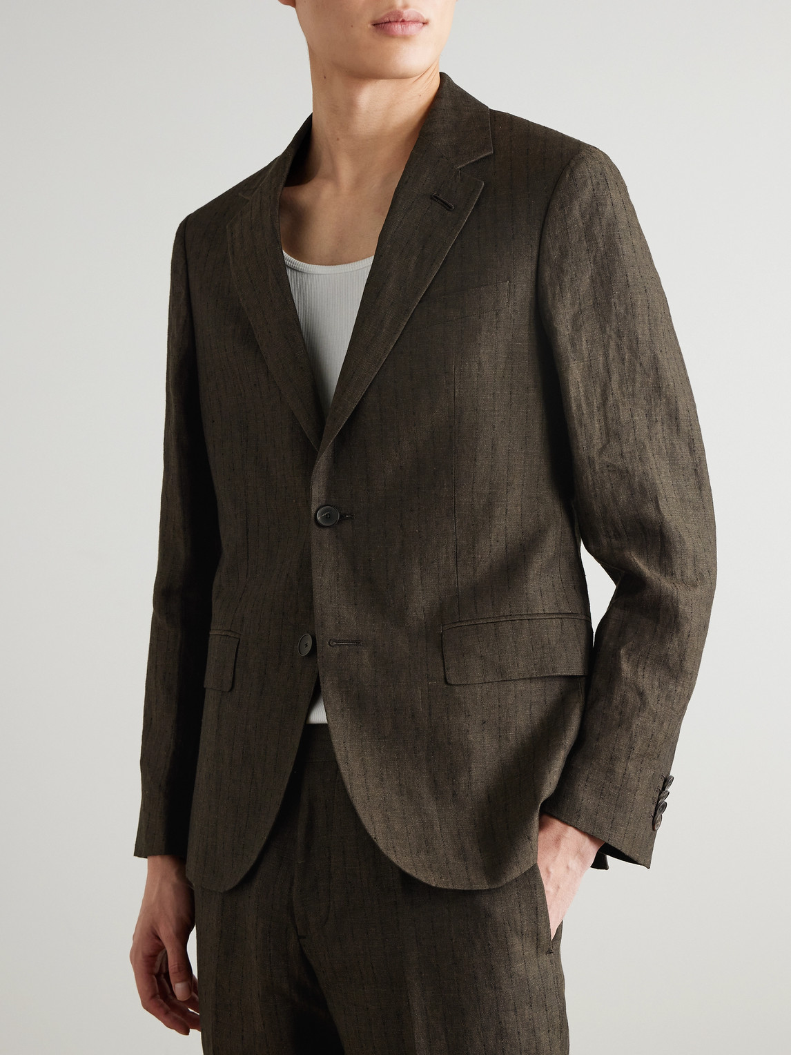  Mr P. - Striped Linen Suit Jacket - Men - Brown - 36 