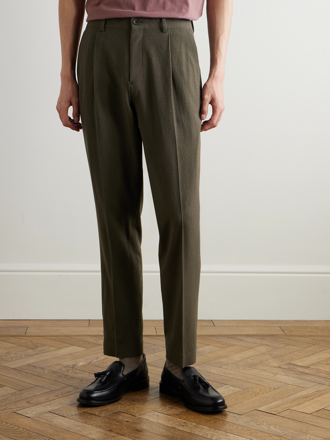 Mr P. - Straight-Leg Wool-Blend Seersucker Trousers