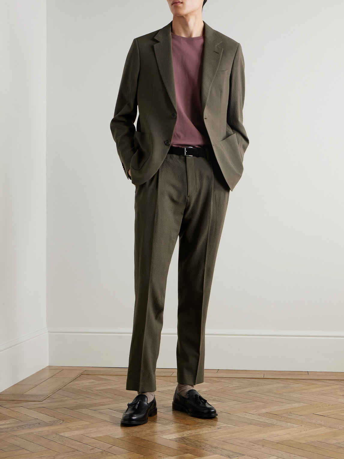 Mr P. - Straight-Leg Wool-Blend Seersucker Trousers