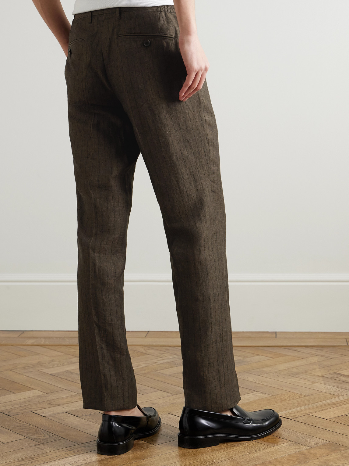  Mr P. - Straight-leg Striped Linen Suit Trousers - Men - Brown - 28 