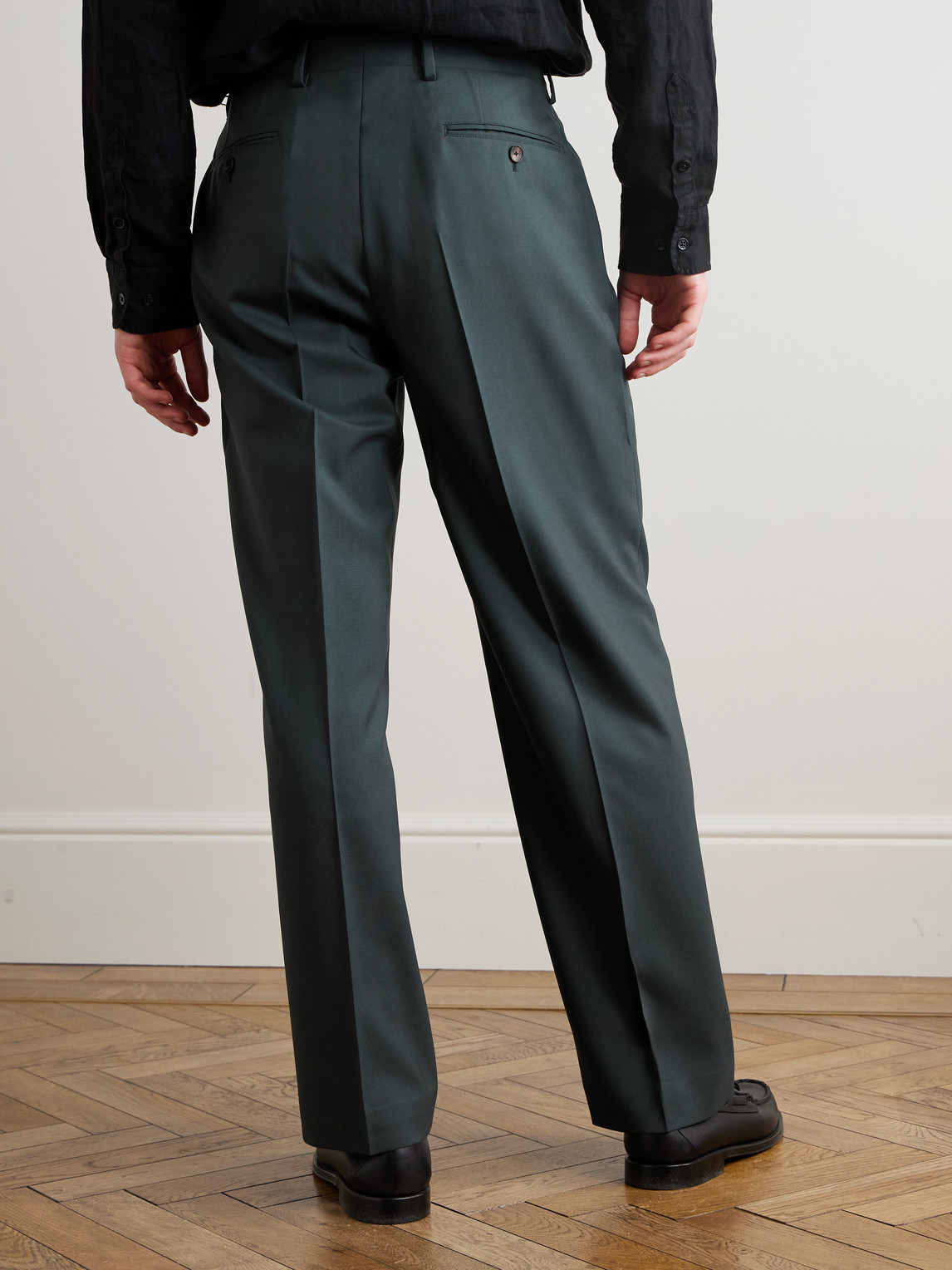  Mr P. - Wide-leg Pleated Wool Suit Trousers - Men - Green - 28 