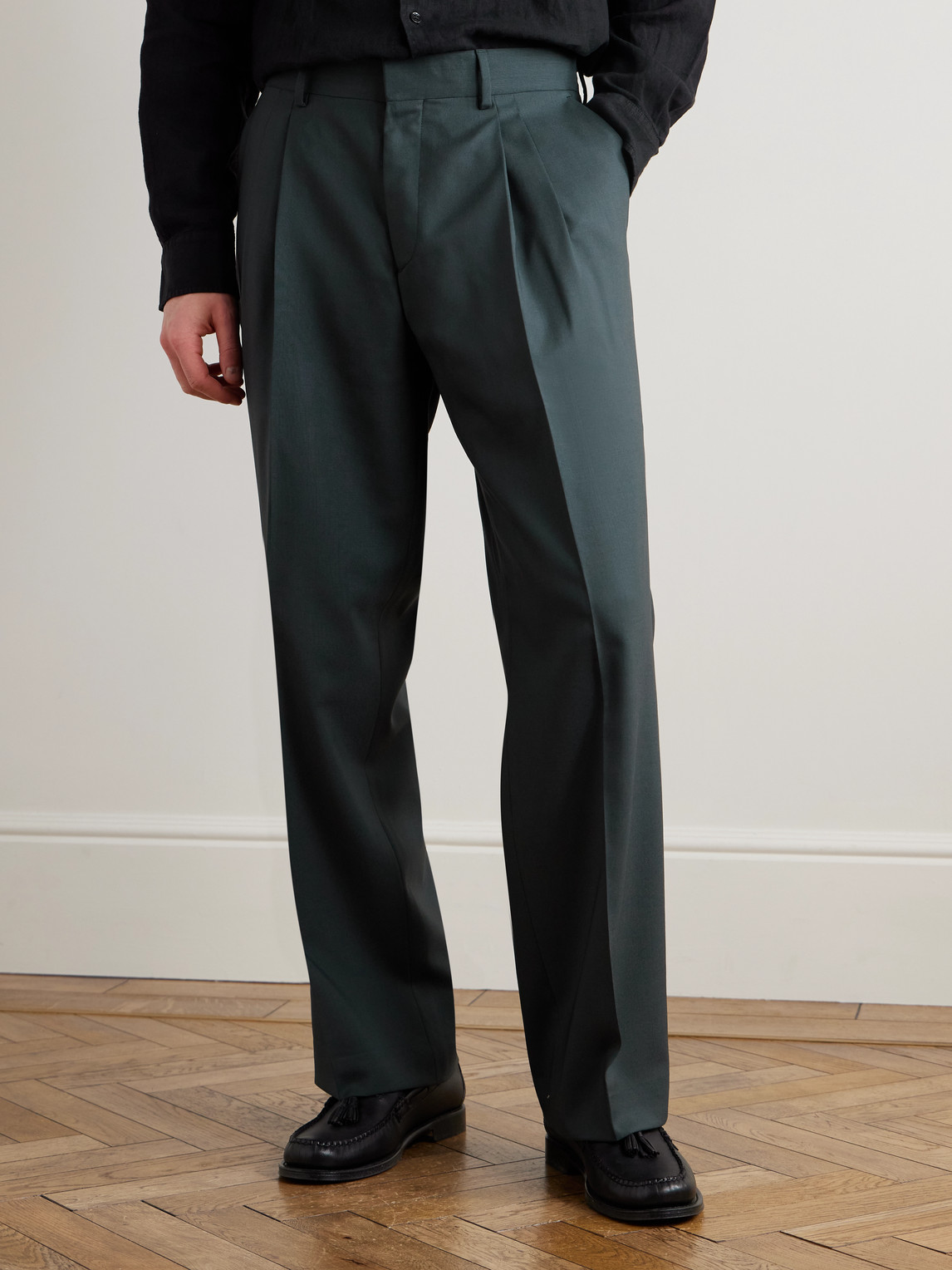  Mr P. - Wide-leg Pleated Wool Suit Trousers - Men - Green - 28 