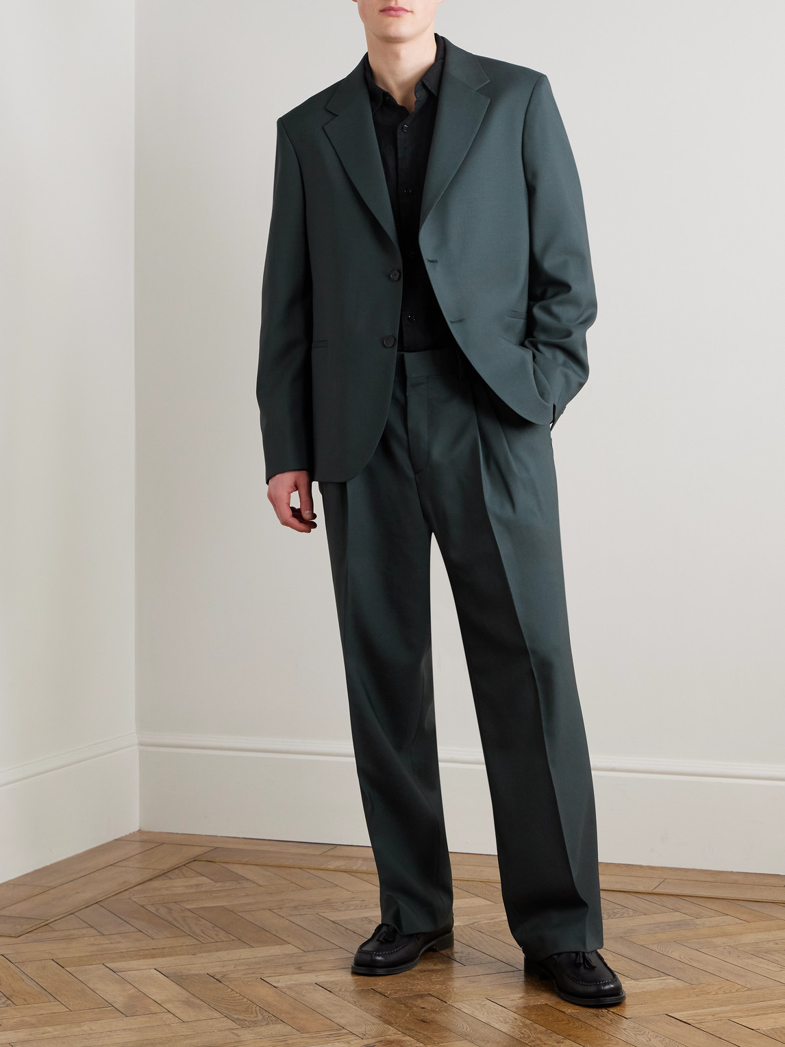 Mr P. - Wide-Leg Pleated Wool Suit Trousers