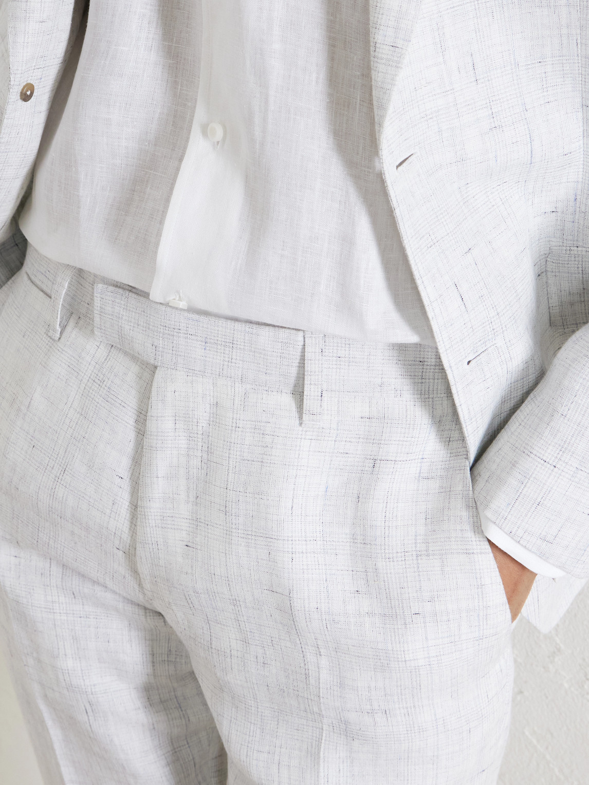 Mr P. - Linen Delave Check Slim Suit Trousers