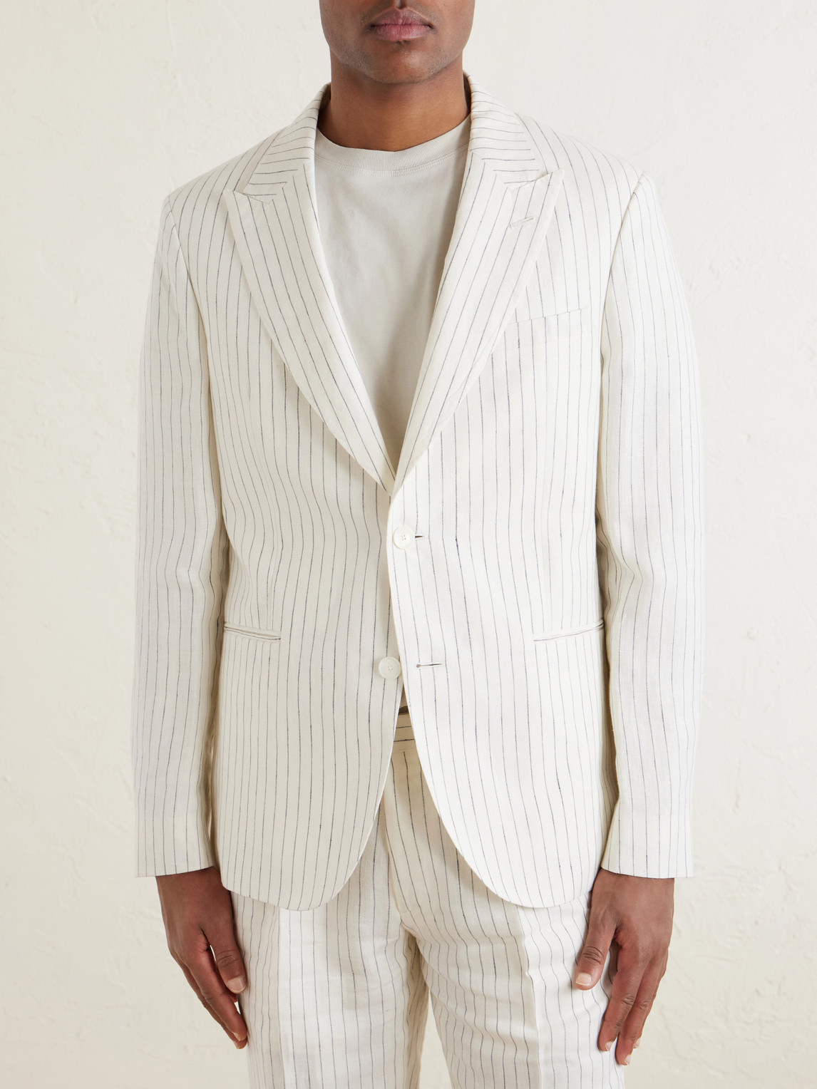  Mr P. - Pinstriped Linen Suit Jacket - Men - Neutrals - 40 