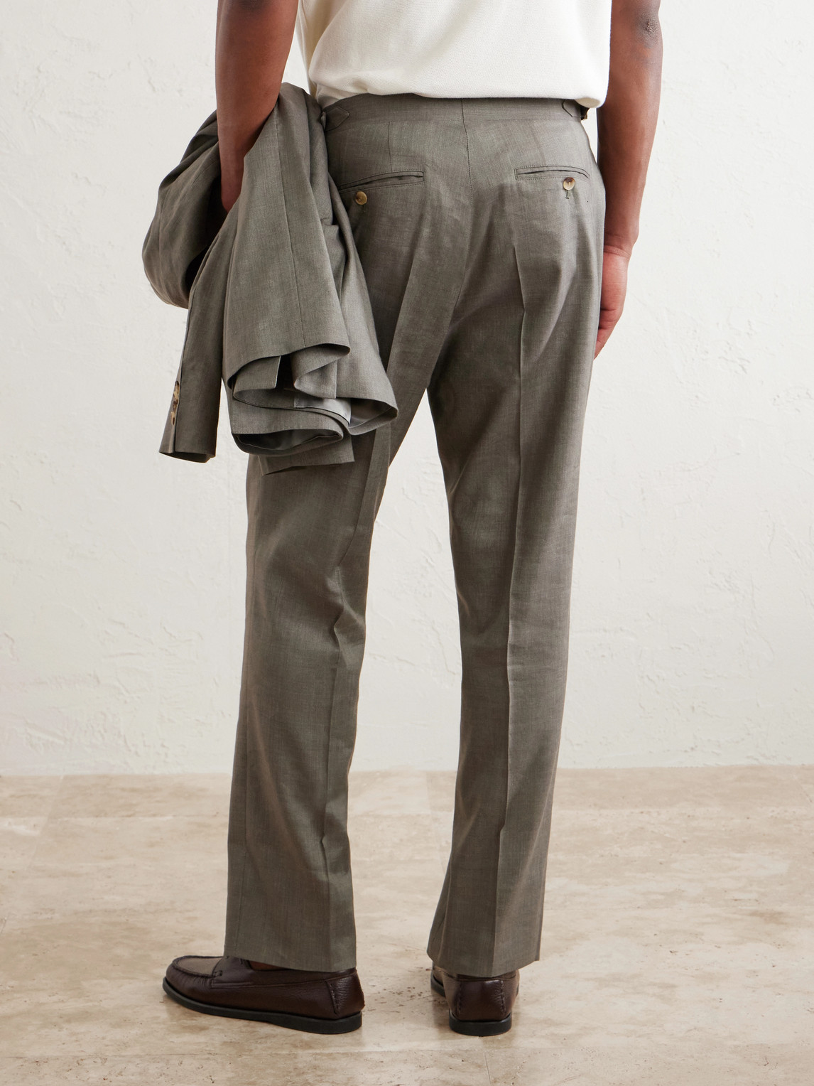 Mr P. - Straight-Leg Pleated Linen And Wool-Blend Suit Trousers