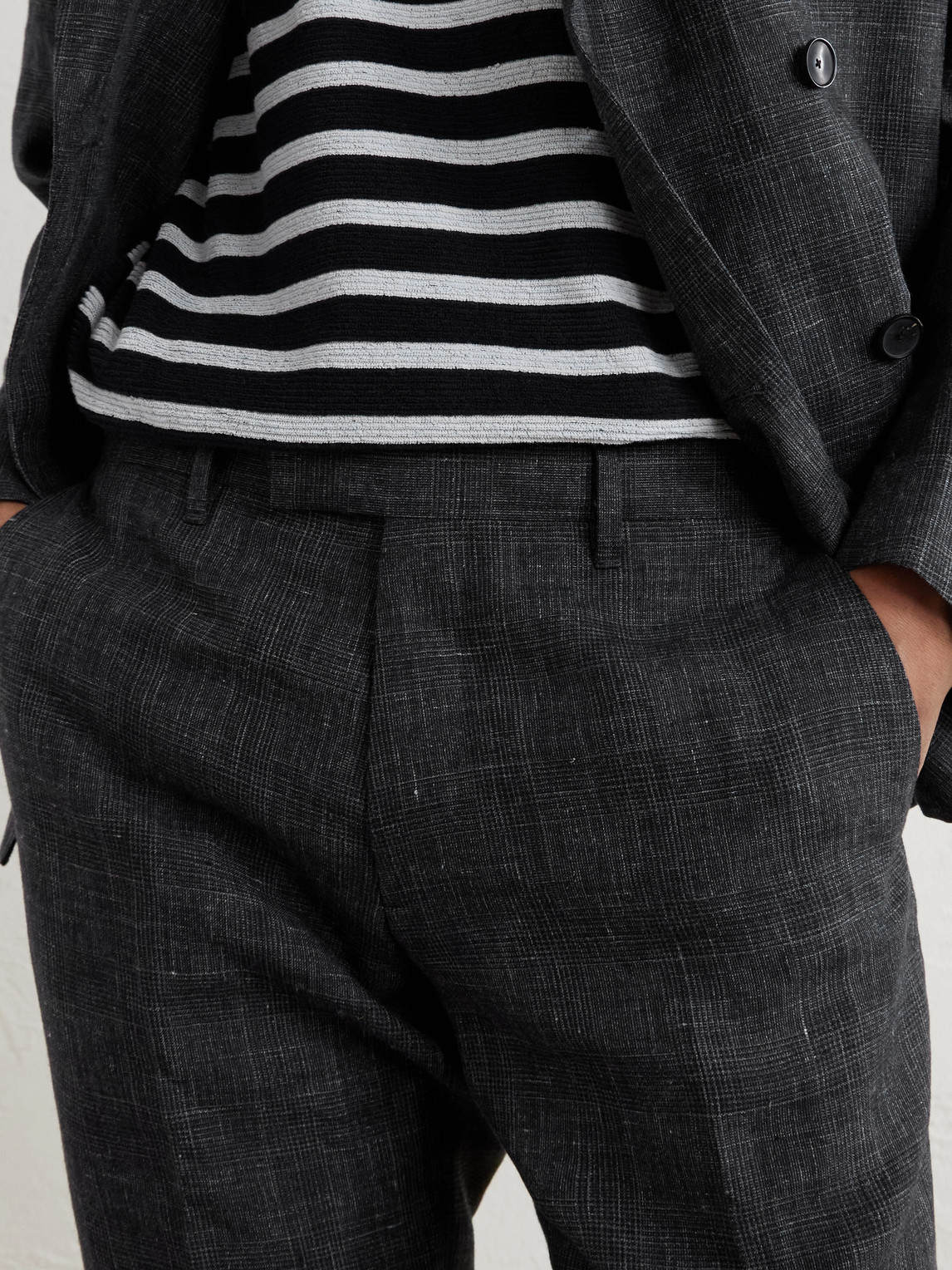 Mr P. - Linen Delave Check Slim Suit Trousers