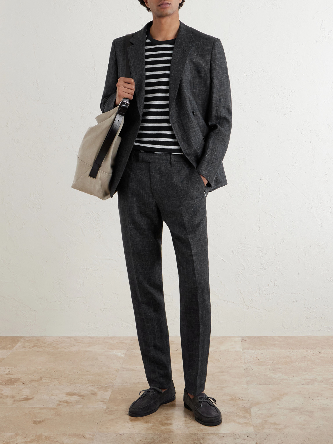 Mr P. - Linen Delave Check Slim Suit Trousers