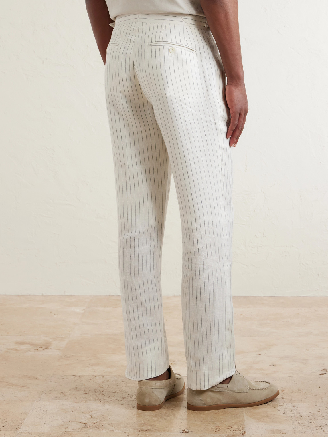  Mr P. - Tapered Pleated Pinstriped Linen Suit Trousers - Men - Neutrals - 28 
