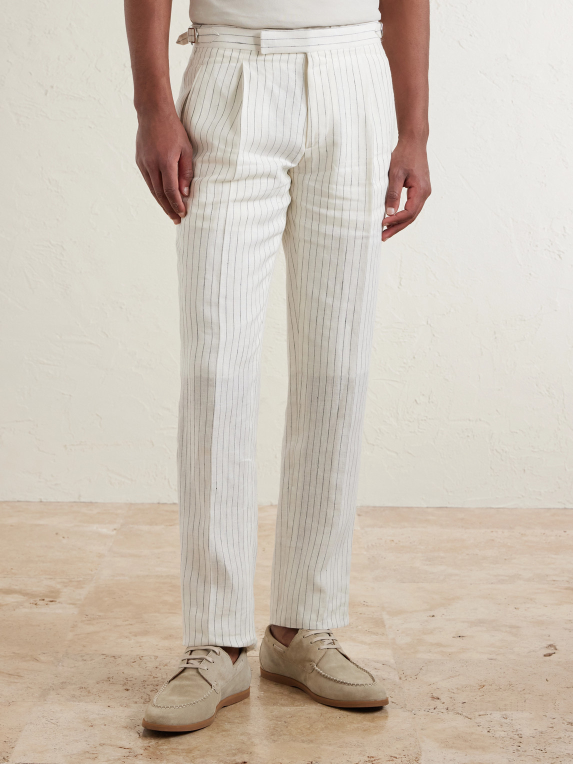  Mr P. - Tapered Pleated Pinstriped Linen Suit Trousers - Men - Neutrals - 28 