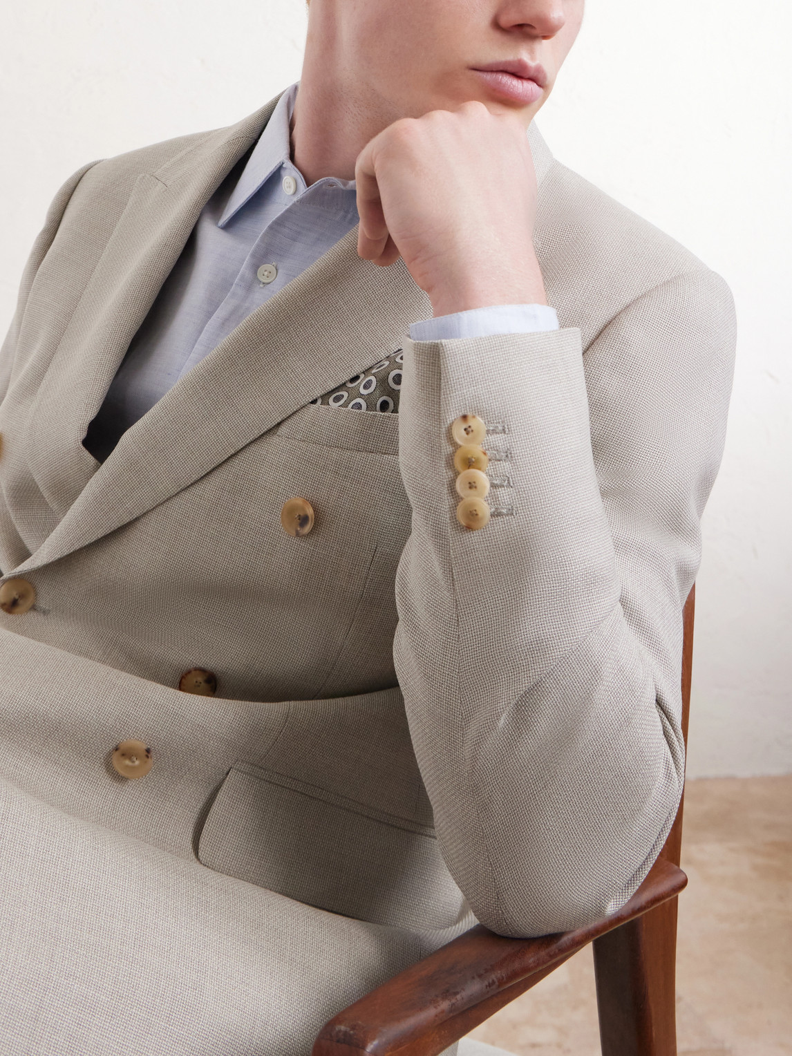 Mr P. - Double-Breasted Wool-Hopsack Suit Jacket