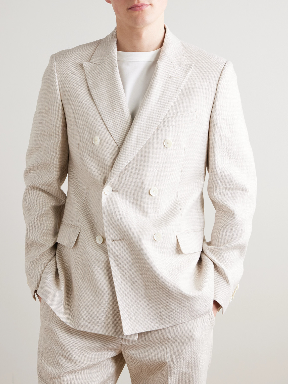 Mr P. - Double-Breasted Houndstooth Linen Suit Jacket