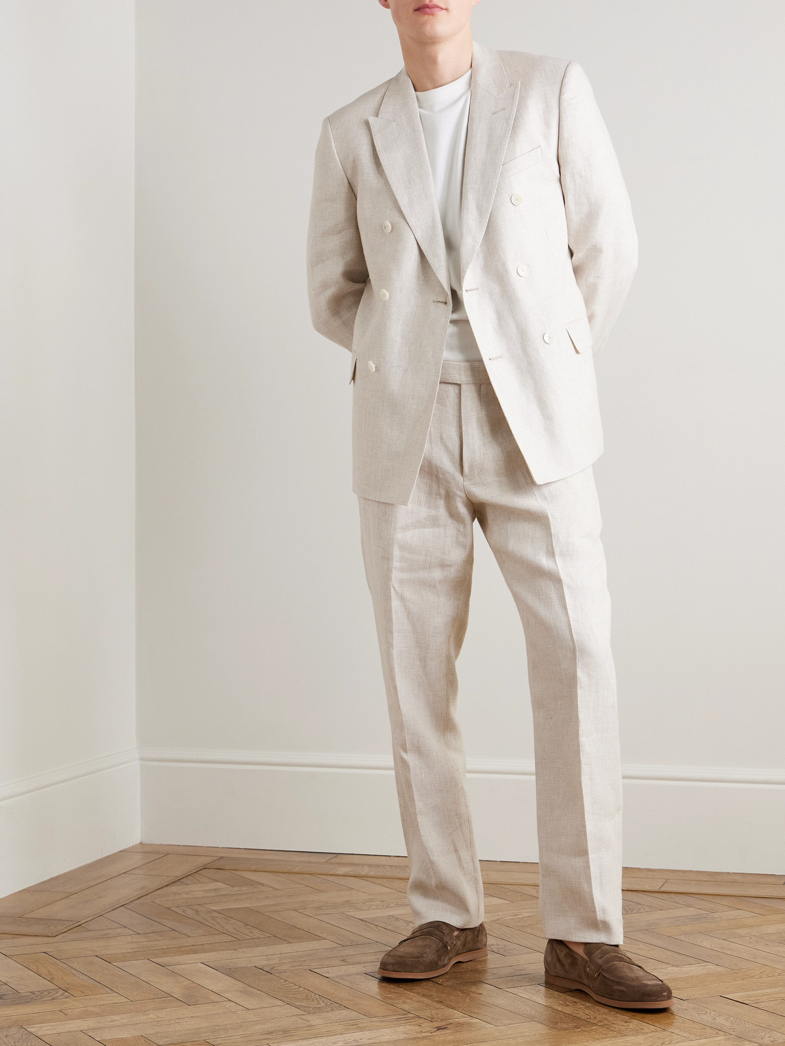Mr P. - Double-Breasted Houndstooth Linen Suit Jacket